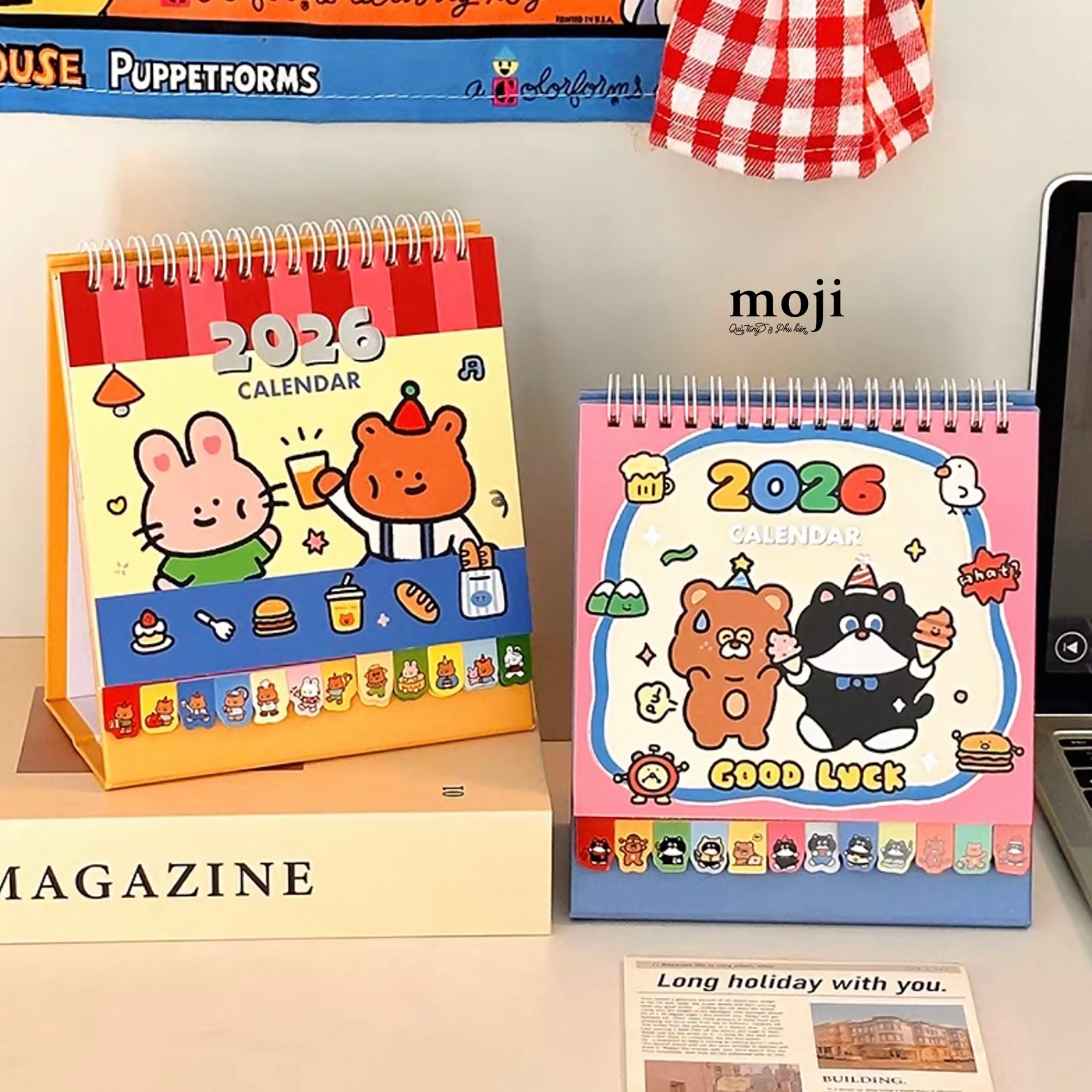Lịch 2026 MJ để bàn Cute animals cheer party good luck 8x15x17