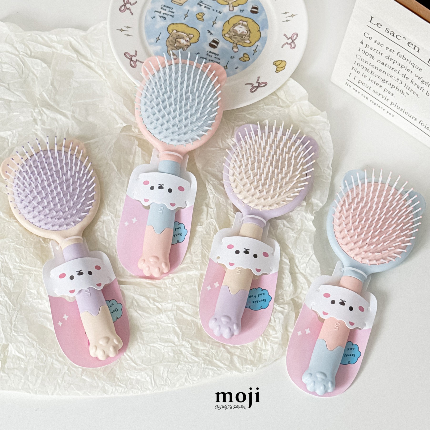 Lược đệm mát xa Tai gấu phối màu pastel color