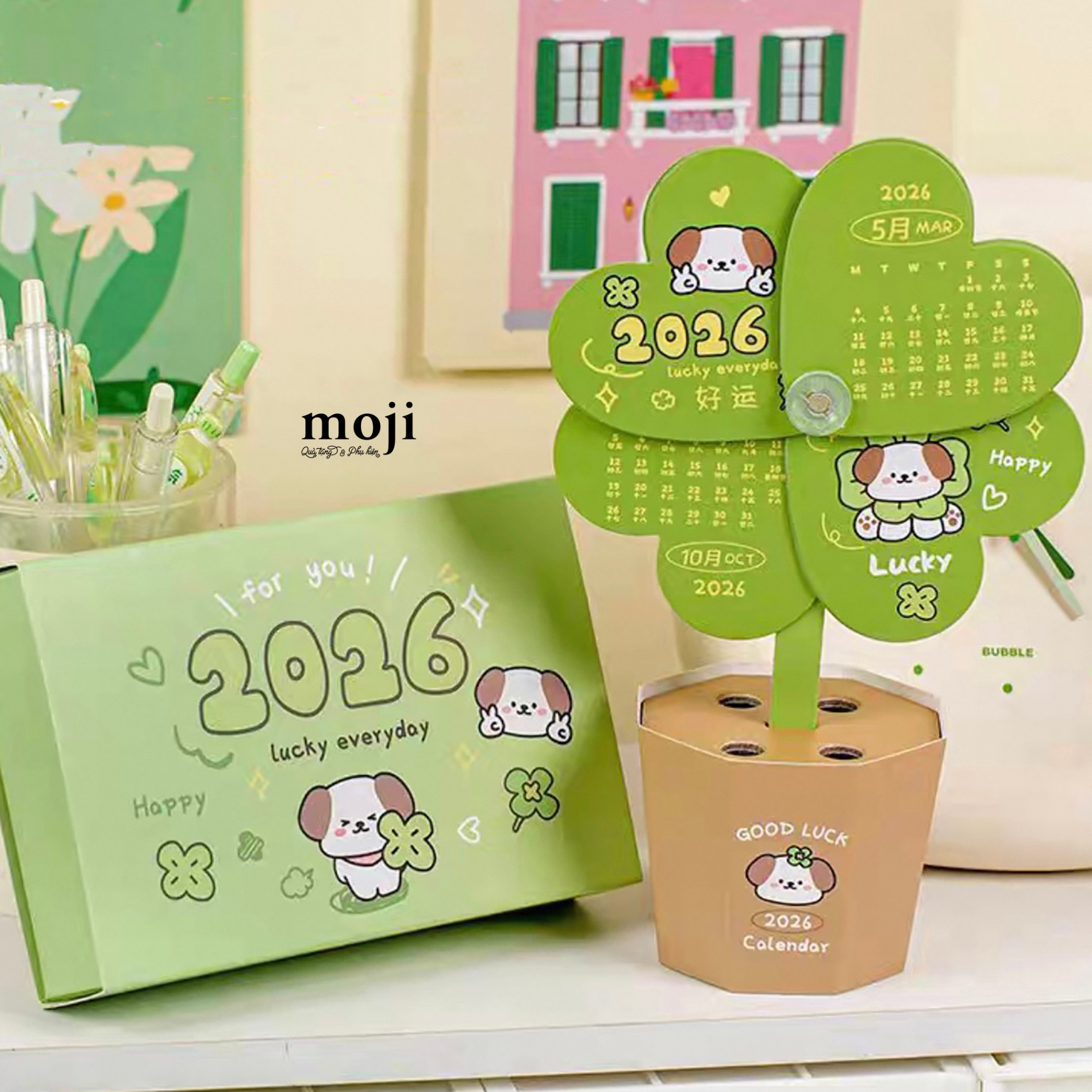 Lịch 2026 để bàn sáng tạo DIY Cỏ may mắn 10x15