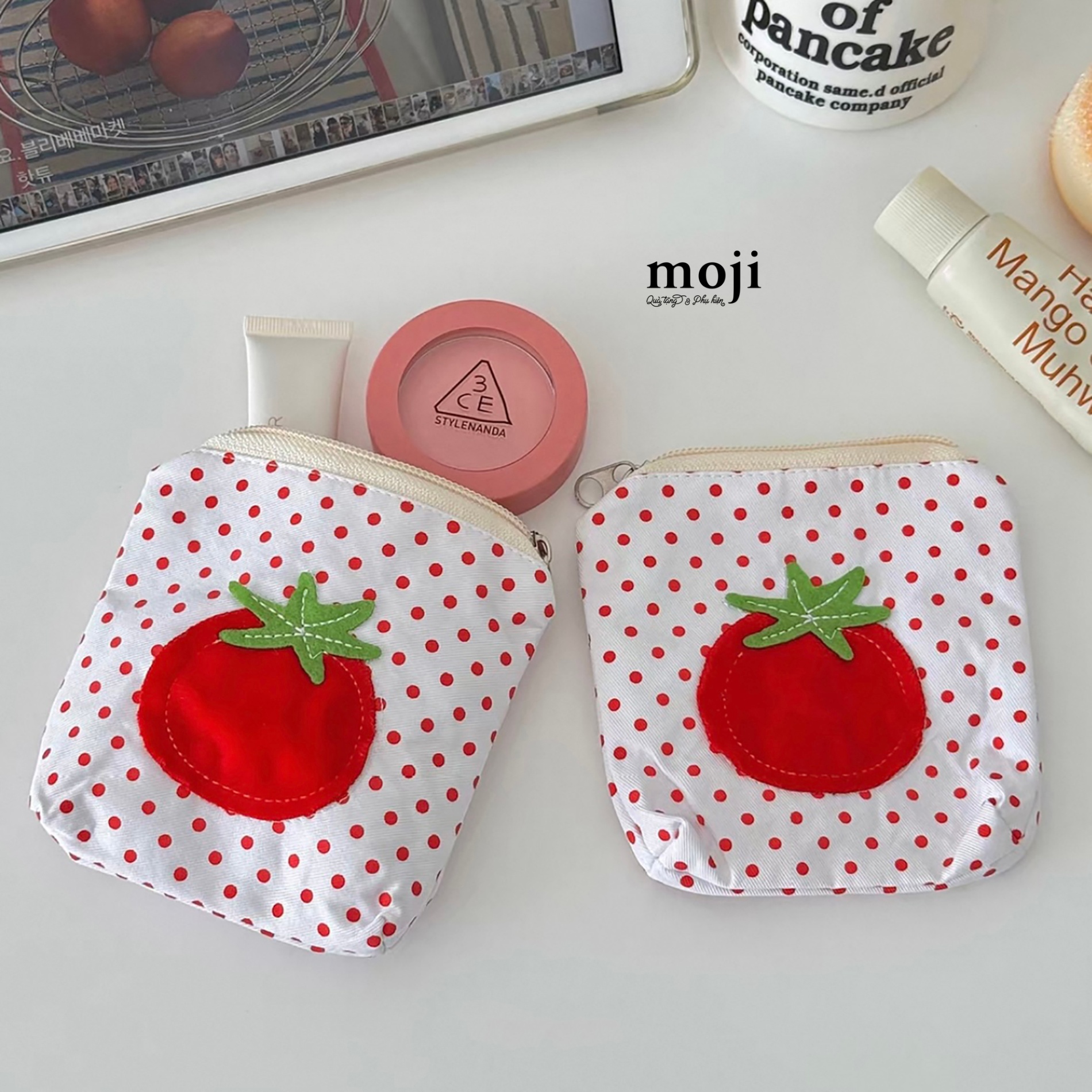 Túi ví đa năng Fruit tomato cà chua nền chấm bi 3x10x12