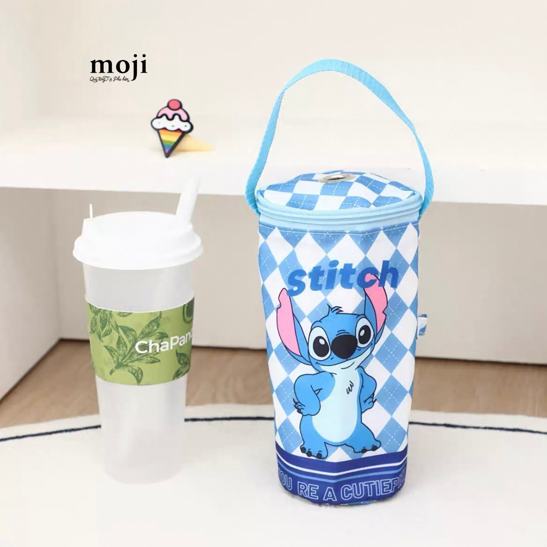 Túi đựng bình nước giữ nhiệt Stitch nhảy múa argyle pattern 7x21