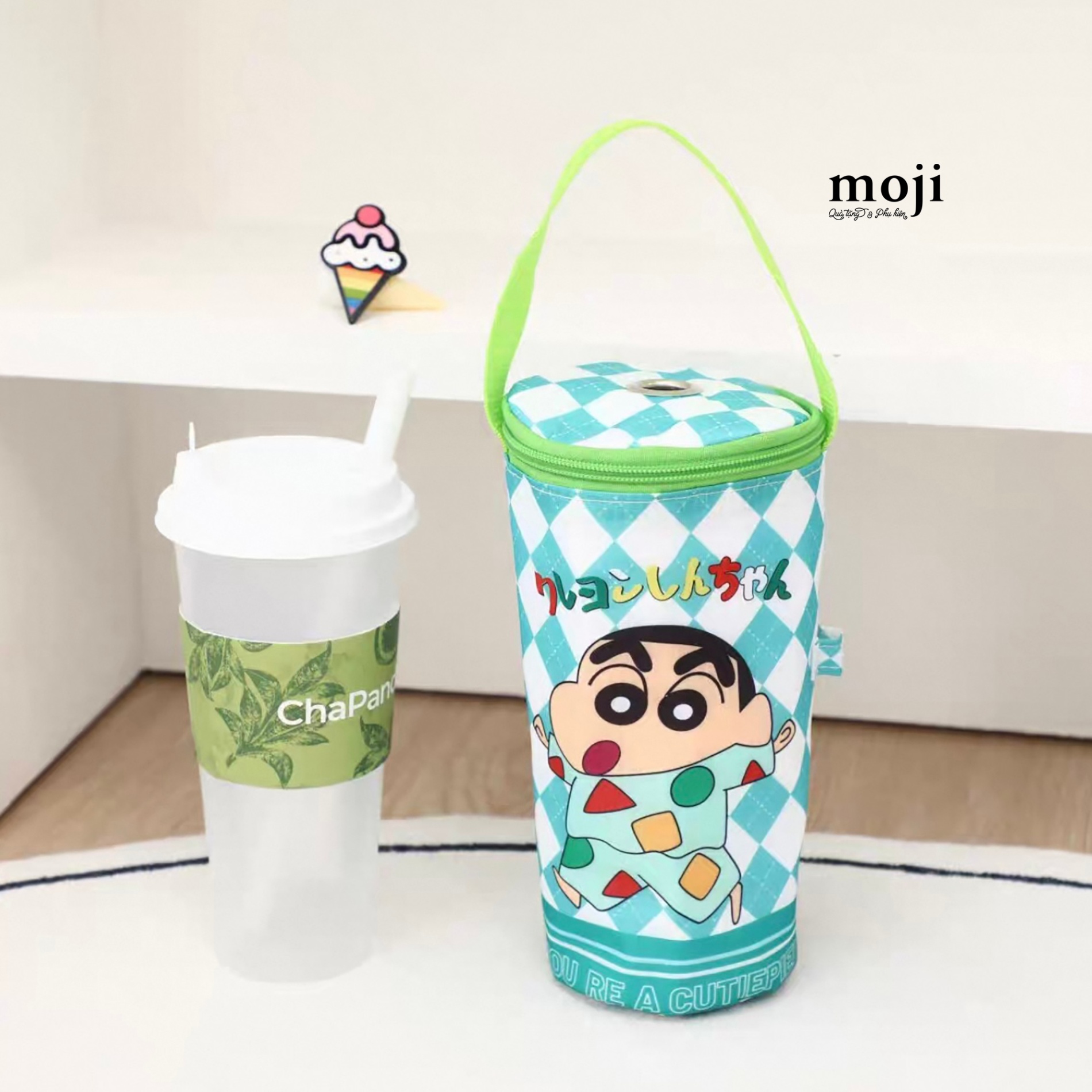 Túi đựng bình nước giữ nhiệt Crayon Shin chan nhảy múa argyle pattern 7x21