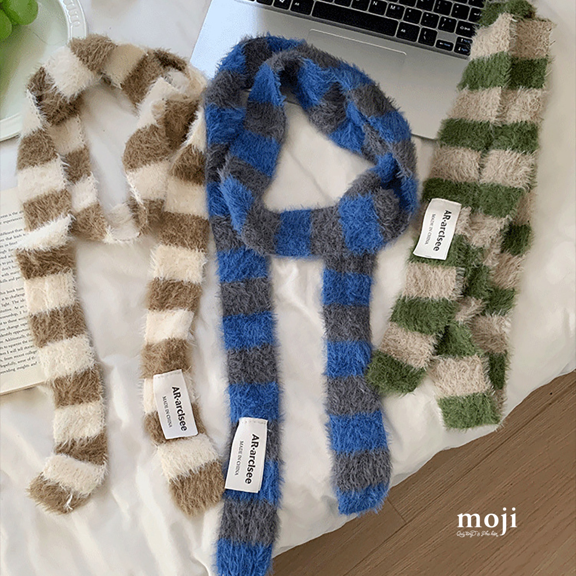 Khăn len Square ô vuông phối màu lông xù 4x200