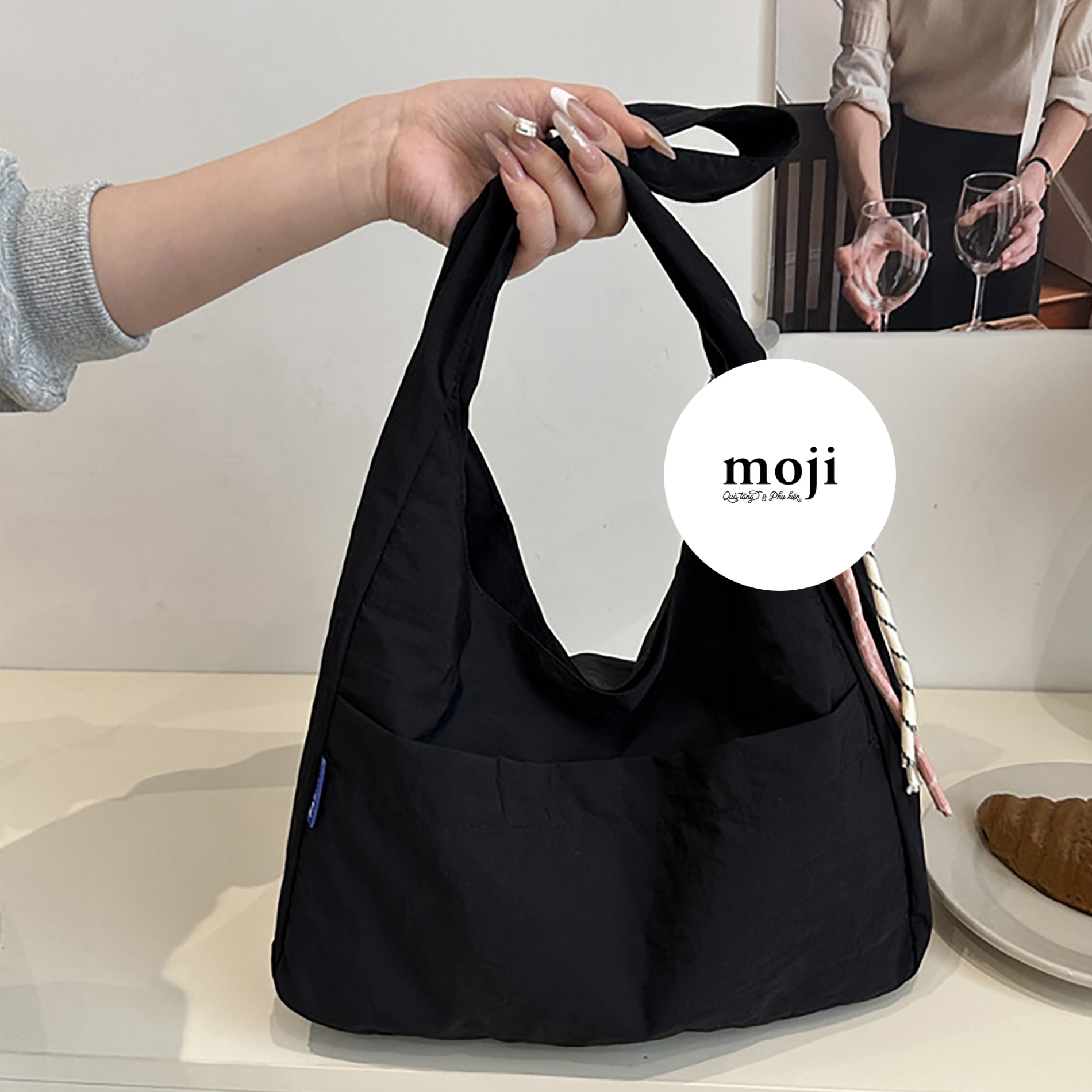 B.202 Túi đeo vải Basic nhăn nhẹ phối ngăn ngoài 25x36