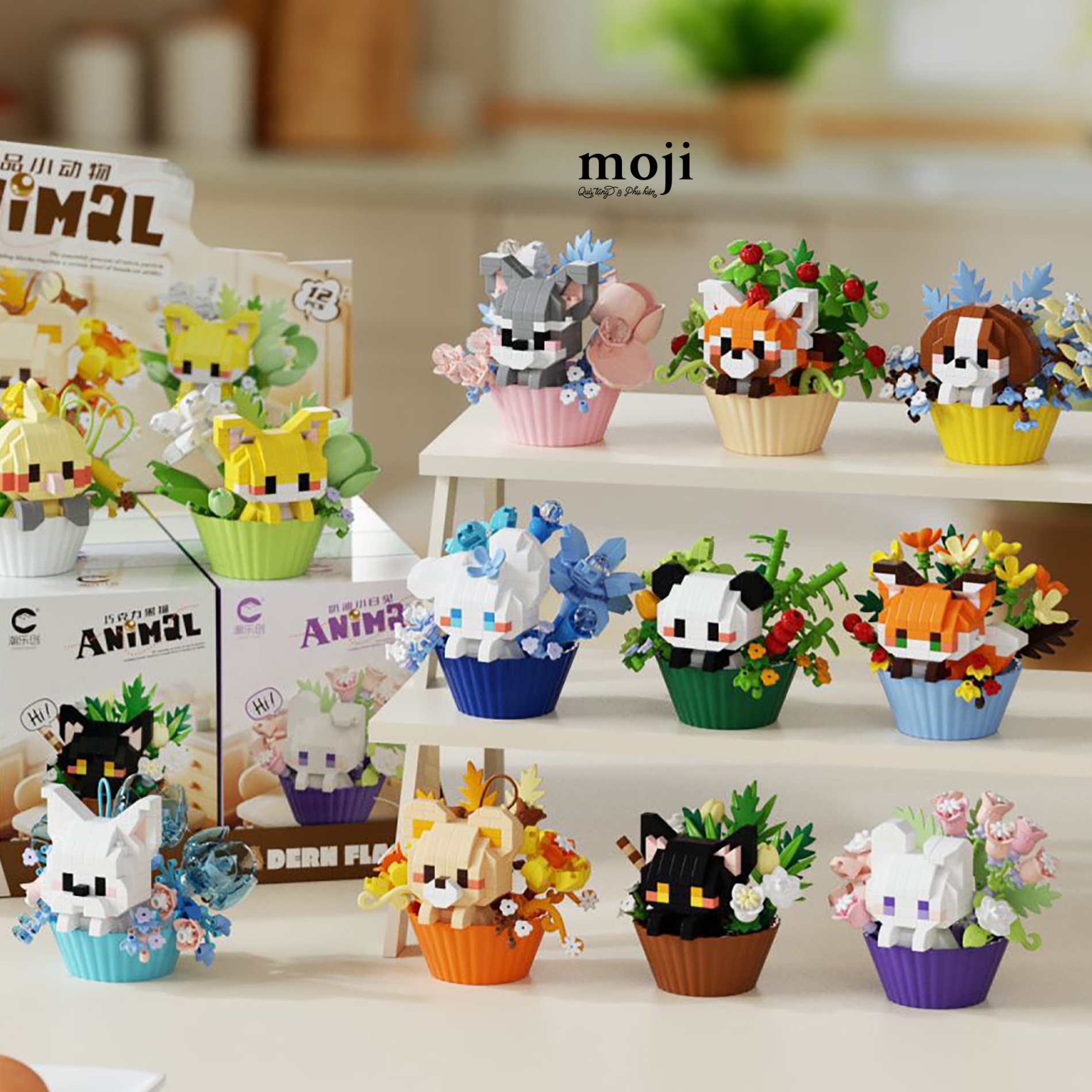 Đồ chơi xếp hình Cute animals in flower basket 6x6x7