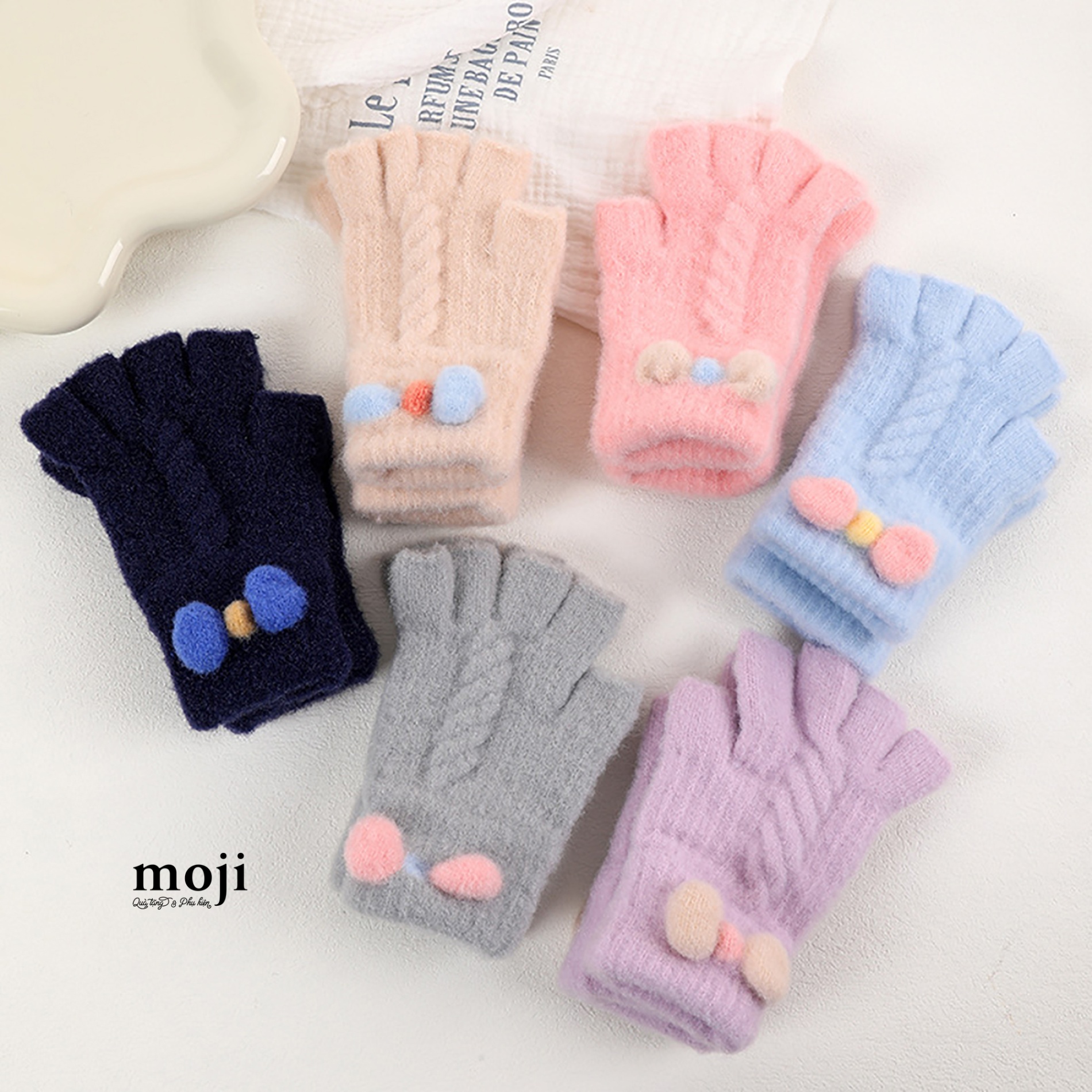 B.091 găng tay len Basic bow xoắn thừng