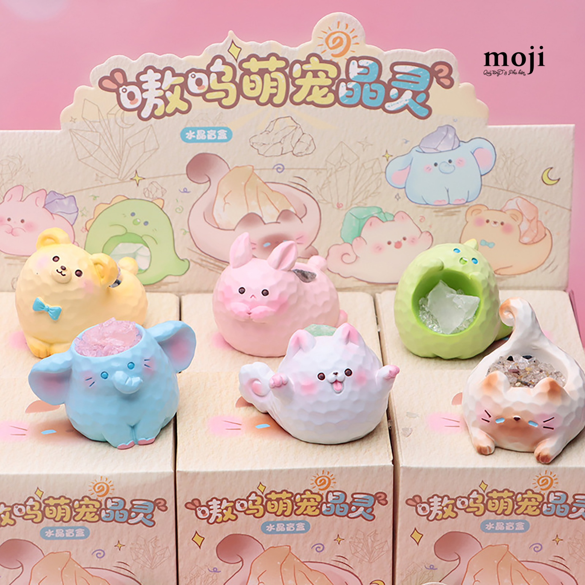 Blindbox hũ đá khuếch tán tinh dầu Cute animals nằm vẫy đuôi