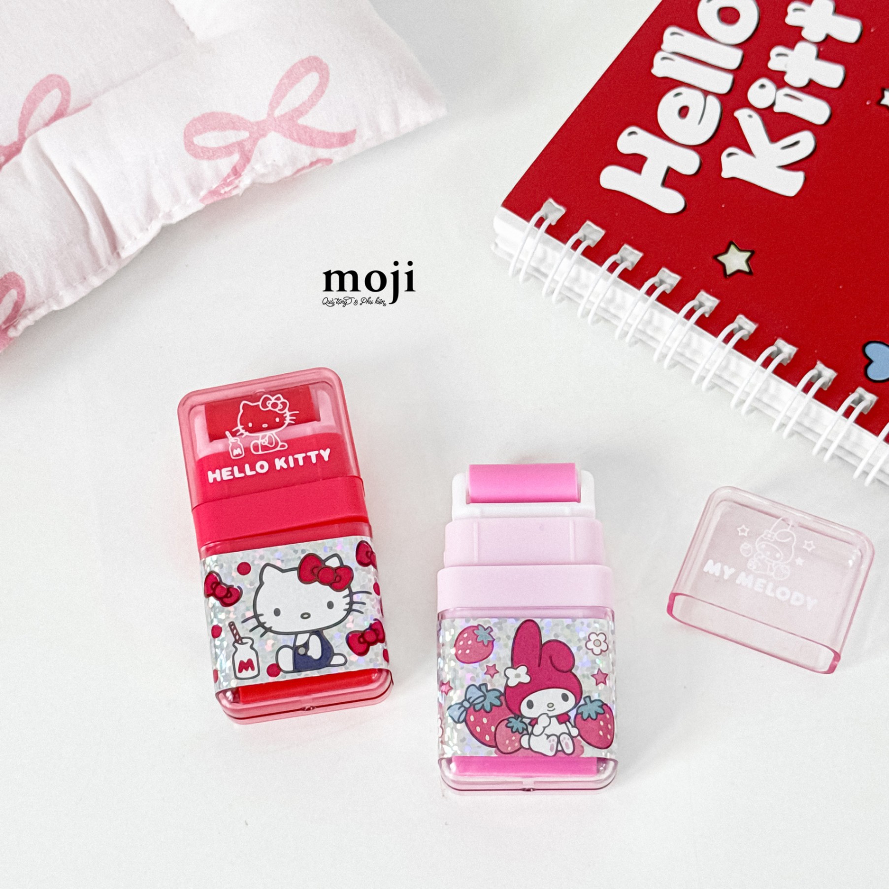 Cục tẩy gôm Sanrio family milk tea star strawberry kèm phụ kiện