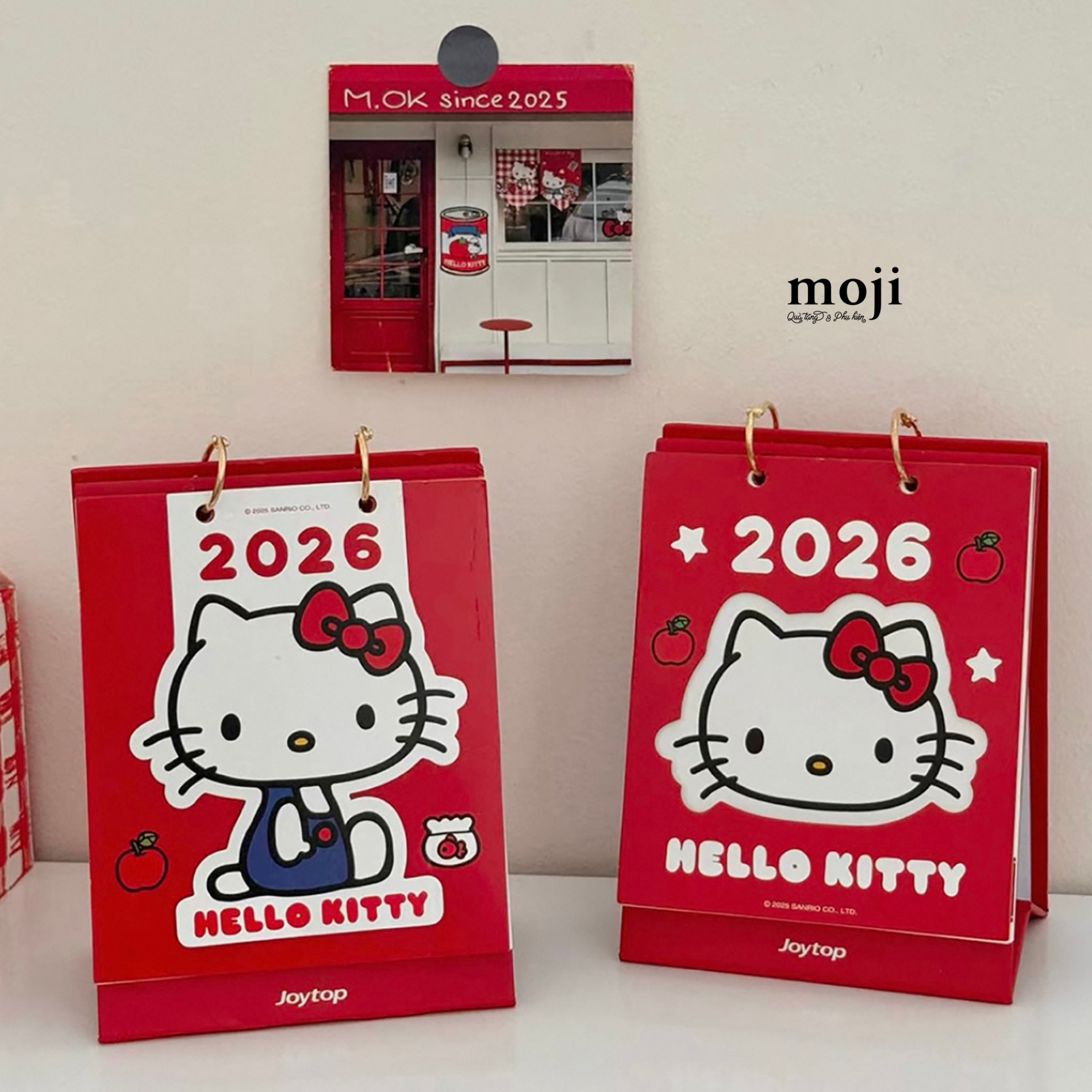 Lịch 2026 MJ để bàn mini Sanrio Hello Kitty red apple cá nhỏ 12x14