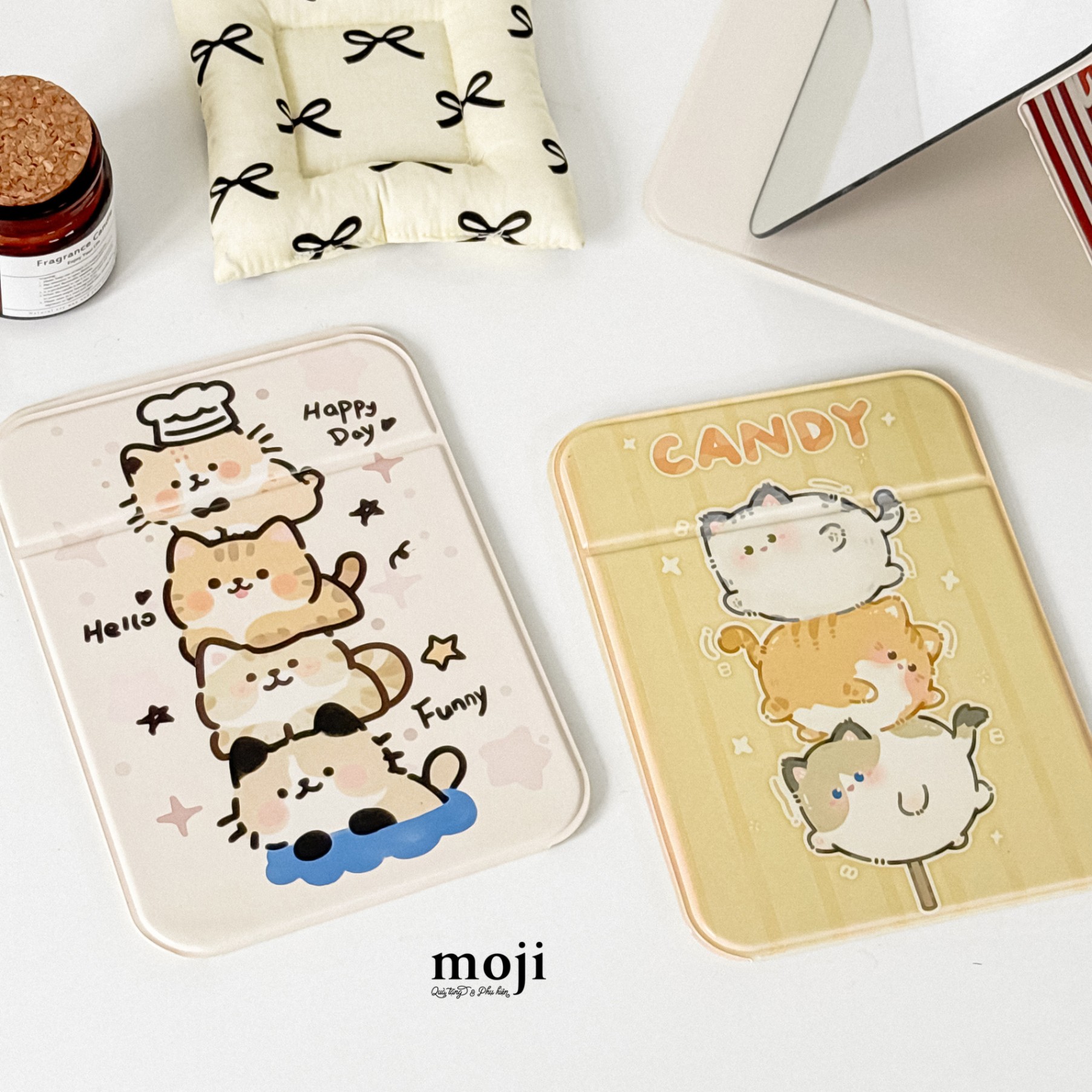 Gương gập để bàn Cute cat xếp chồng candy happy day 15x20
