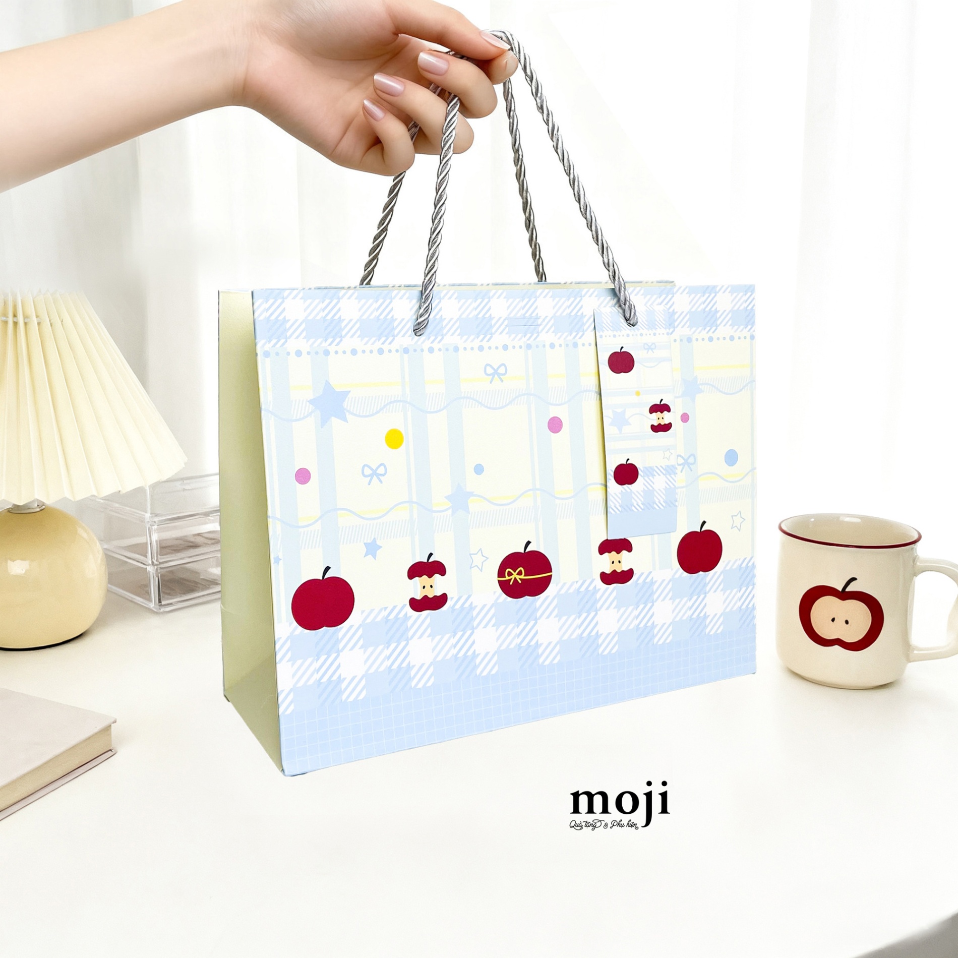 B.040 Túi quà apple nơ caro 9x19x25