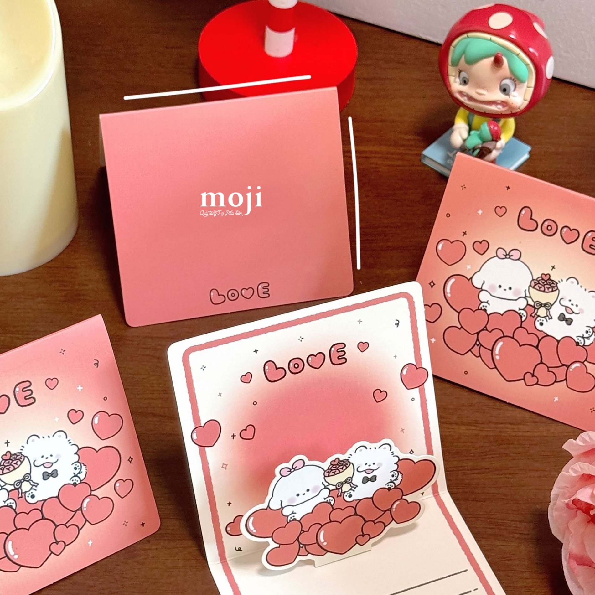 Thiệp 3D Couple dog flower heart love 9x10