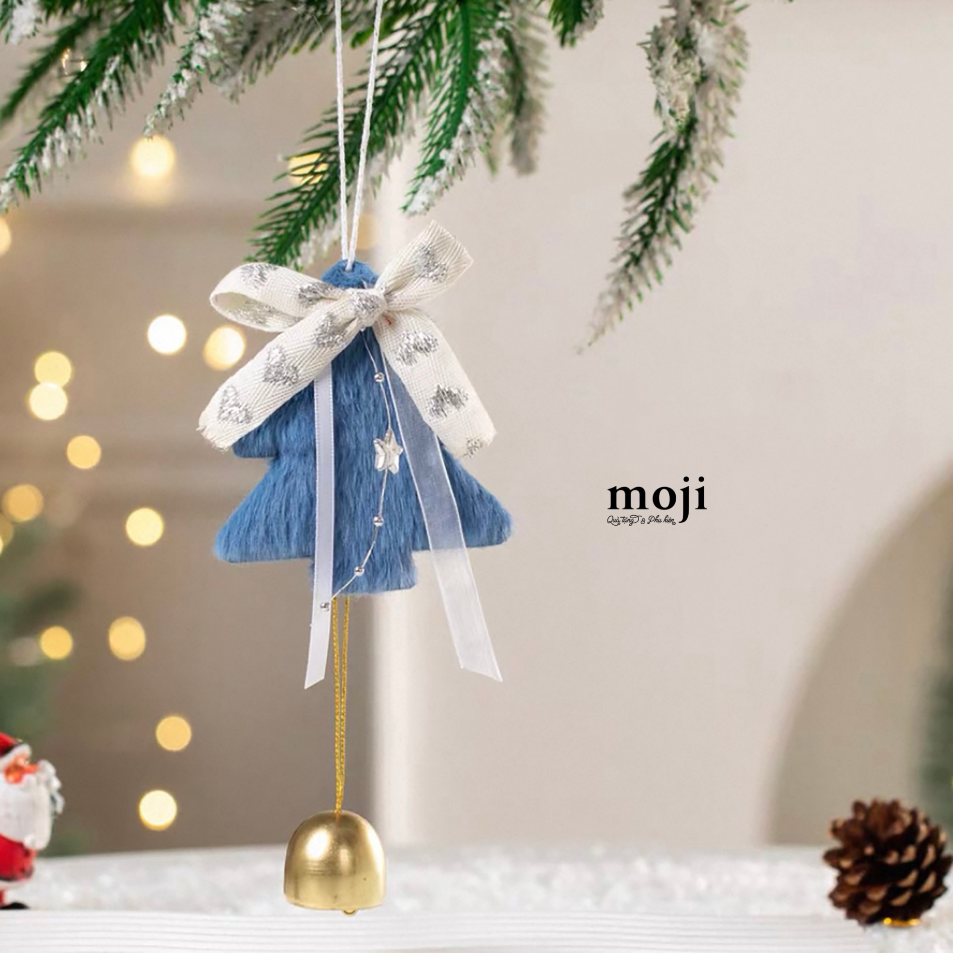 Móc treo trang trí Xmas Chrismas tree star đính đá thắt nơ thả chuông