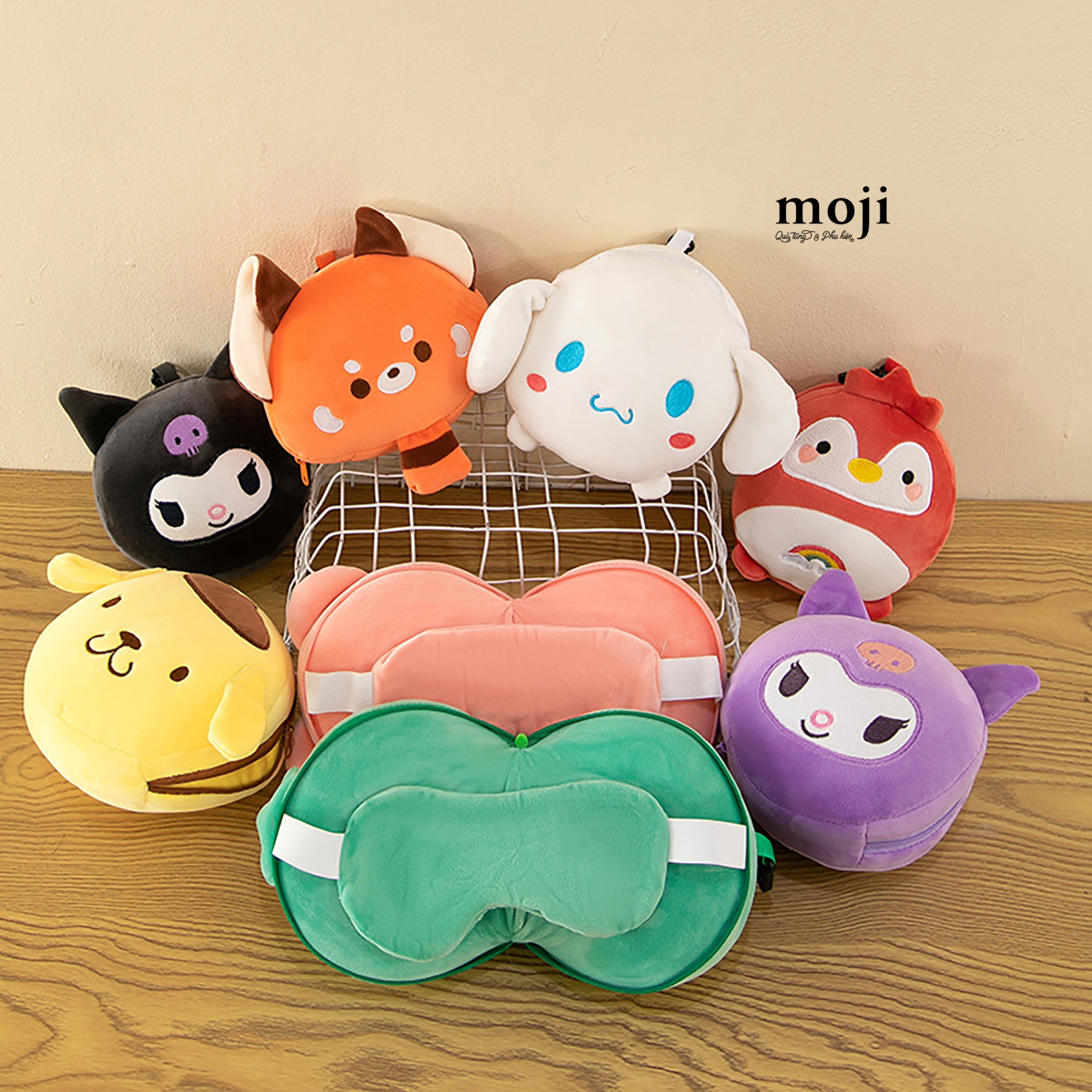 A.716 Gối kê cổ kèm bịt mắt gấp gọn Cute animals face tai phối màu có chân