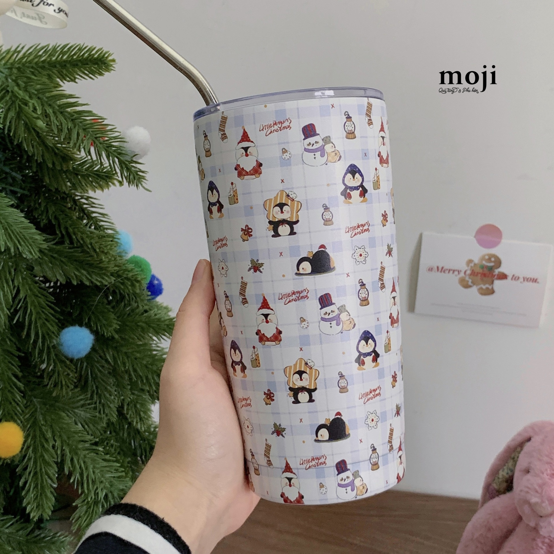 Ly cốc giữ nhiệt Xmas Penguin chim cánh cụt snowman xmas items 550ml