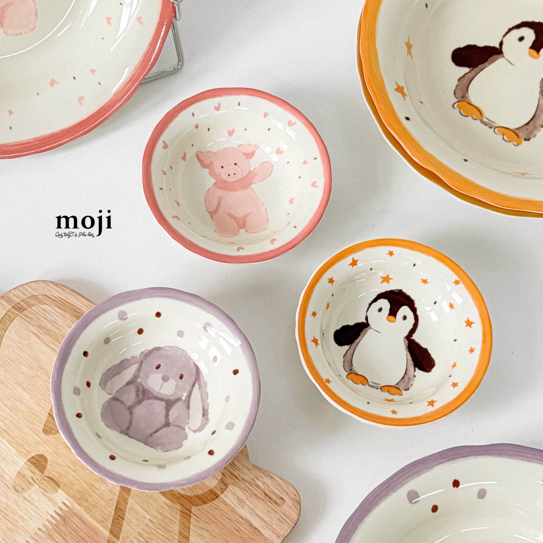 A.210 Đĩa gốm sứ mini Cute animals nền họa tiết viền màu 4x11