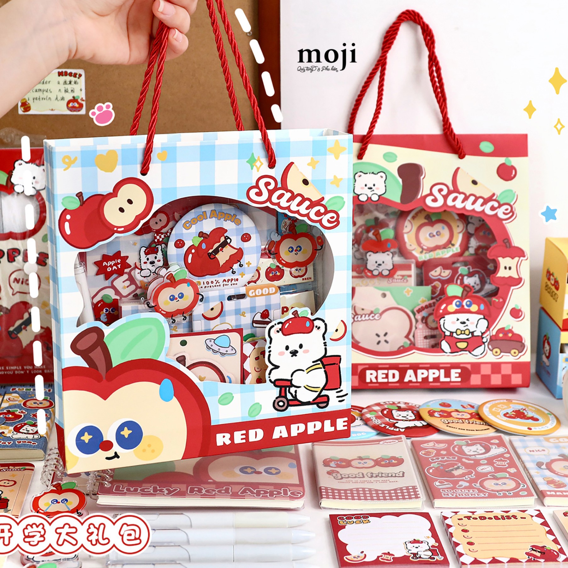 Bộ dụng cụ học tập Red Apple fruit cute dog sauce happy time set10