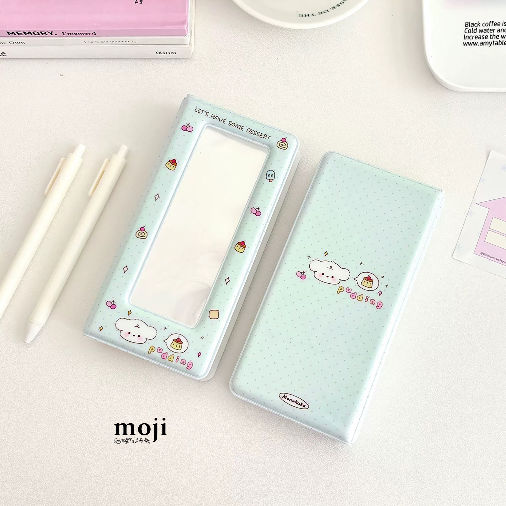 Album ảnh đựng card Square cute dog pudding let's have some dessert nền chấm bi 8x17