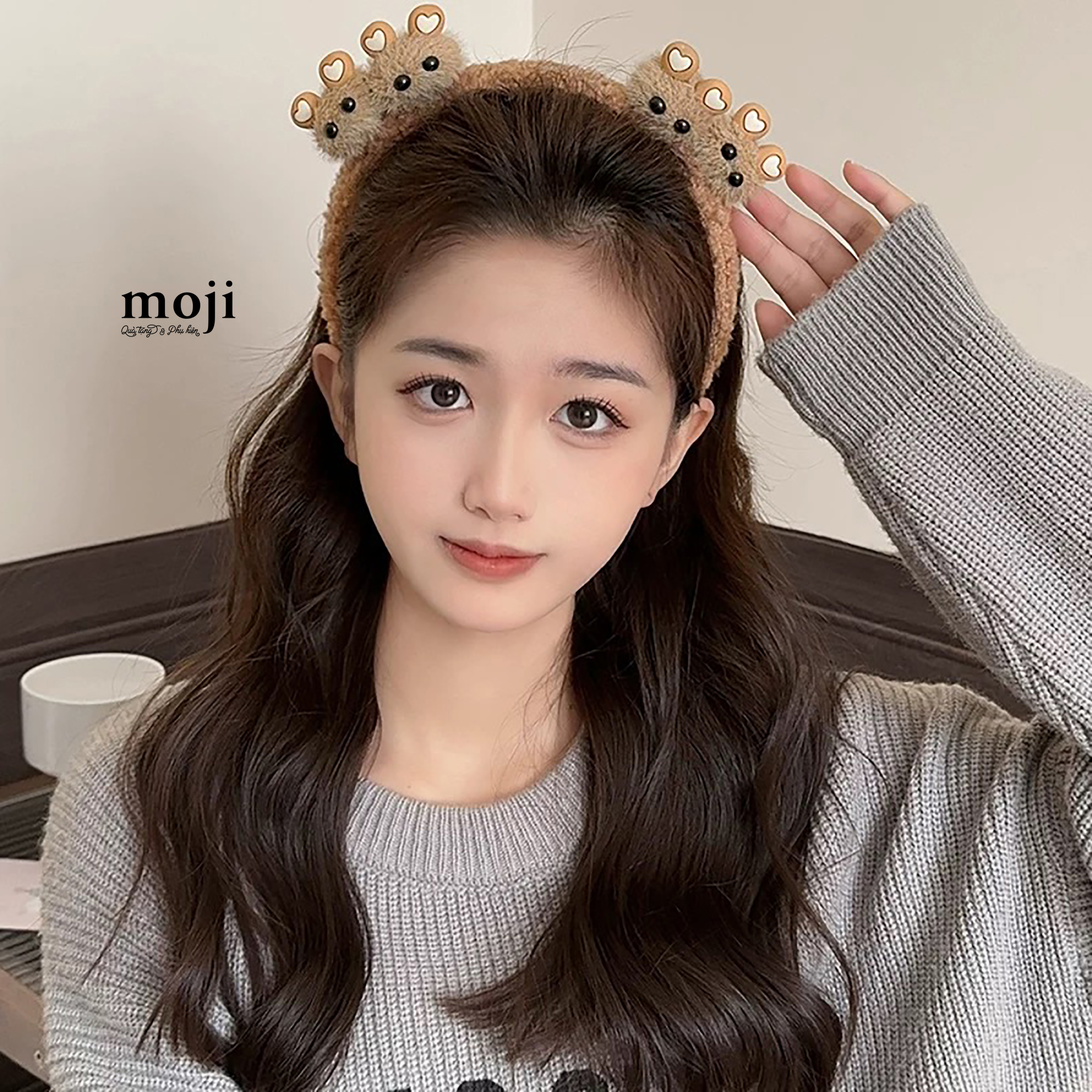 Băng đô bờm 4 Baby bear face tai trái tim