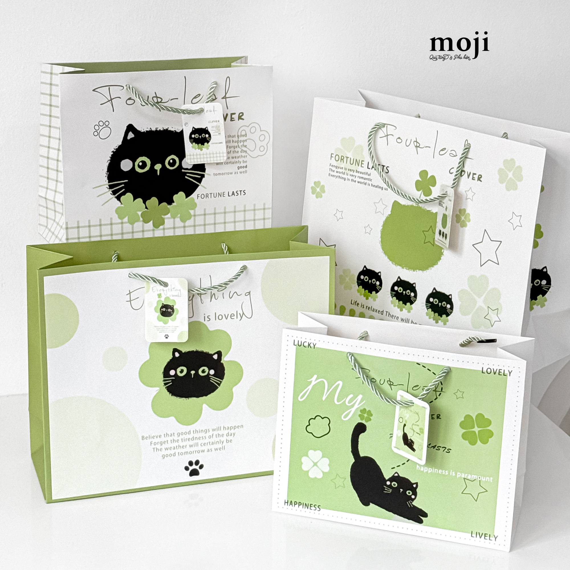 Bao túi quà Black cat clover cỏ may mắn 10x20x25