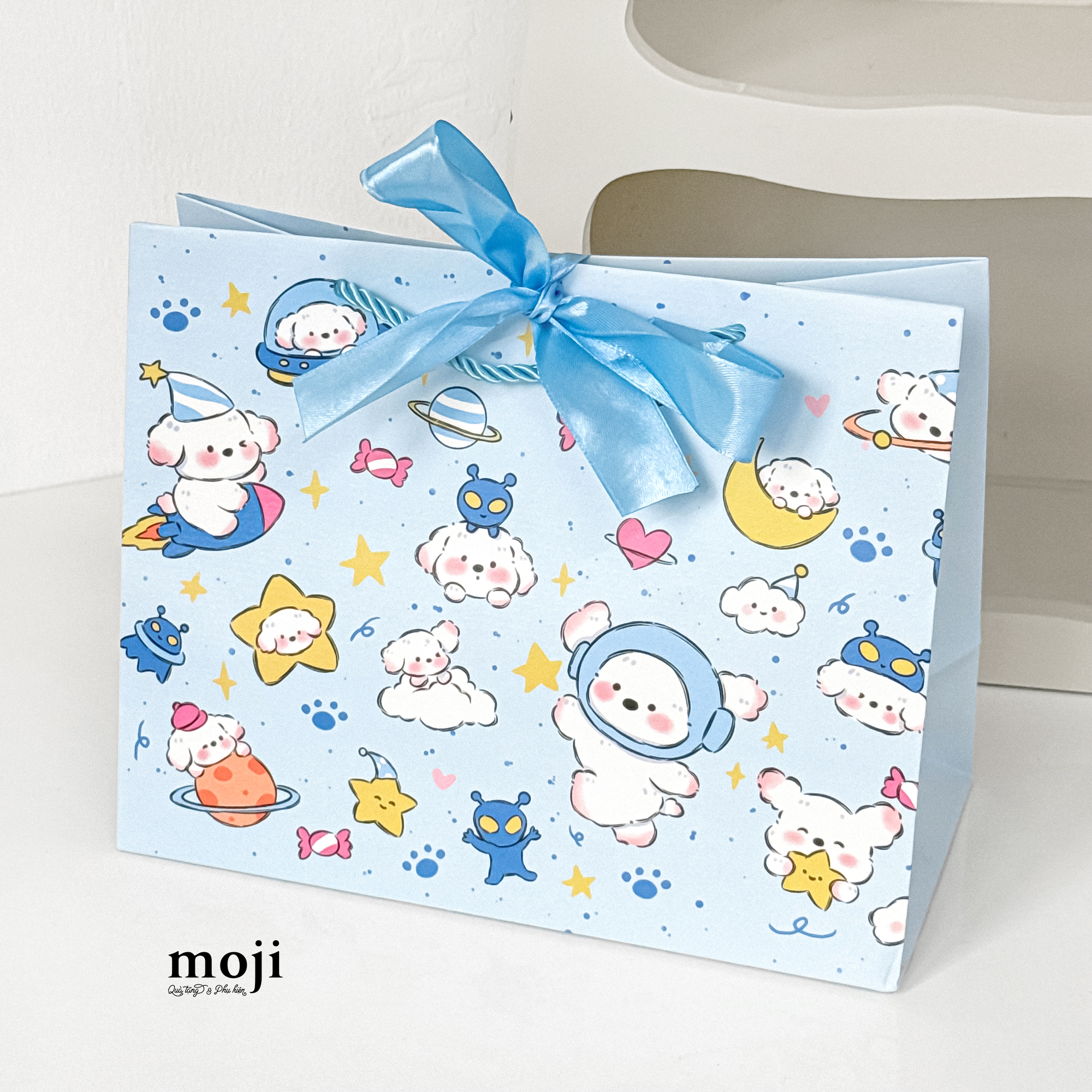 Bao túi quà Cute dog space ruy băng 12x20x25
