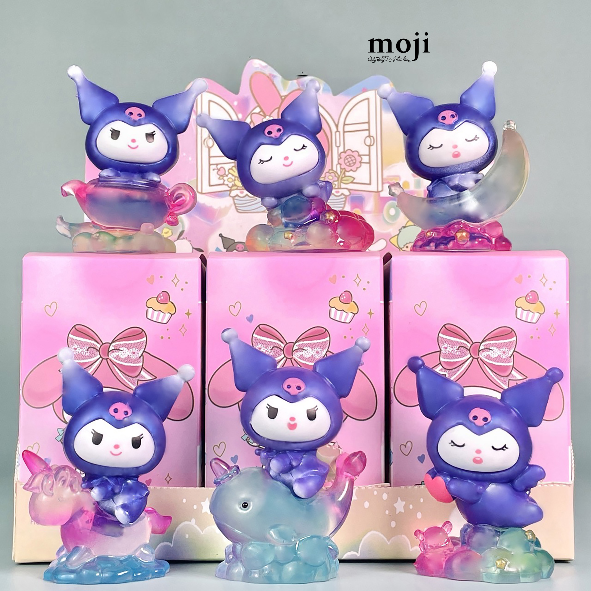 Blindbox tượng Sanrio family Kuromi cưỡi đồ vật màu gradient color