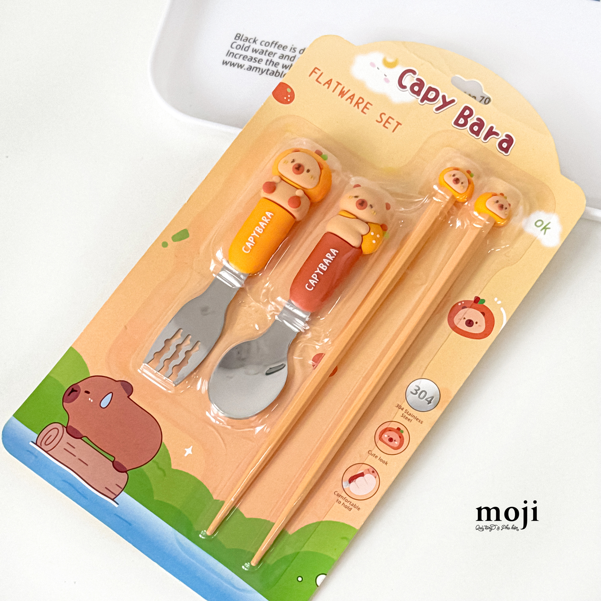 Bộ thìa đũa nĩa trẻ em Capybara cosplay fruit