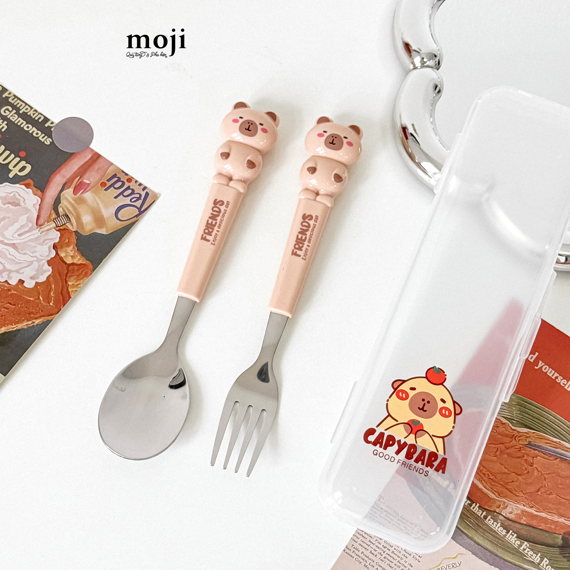 Bộ thìa muỗng nĩa kim loại Capybara friends