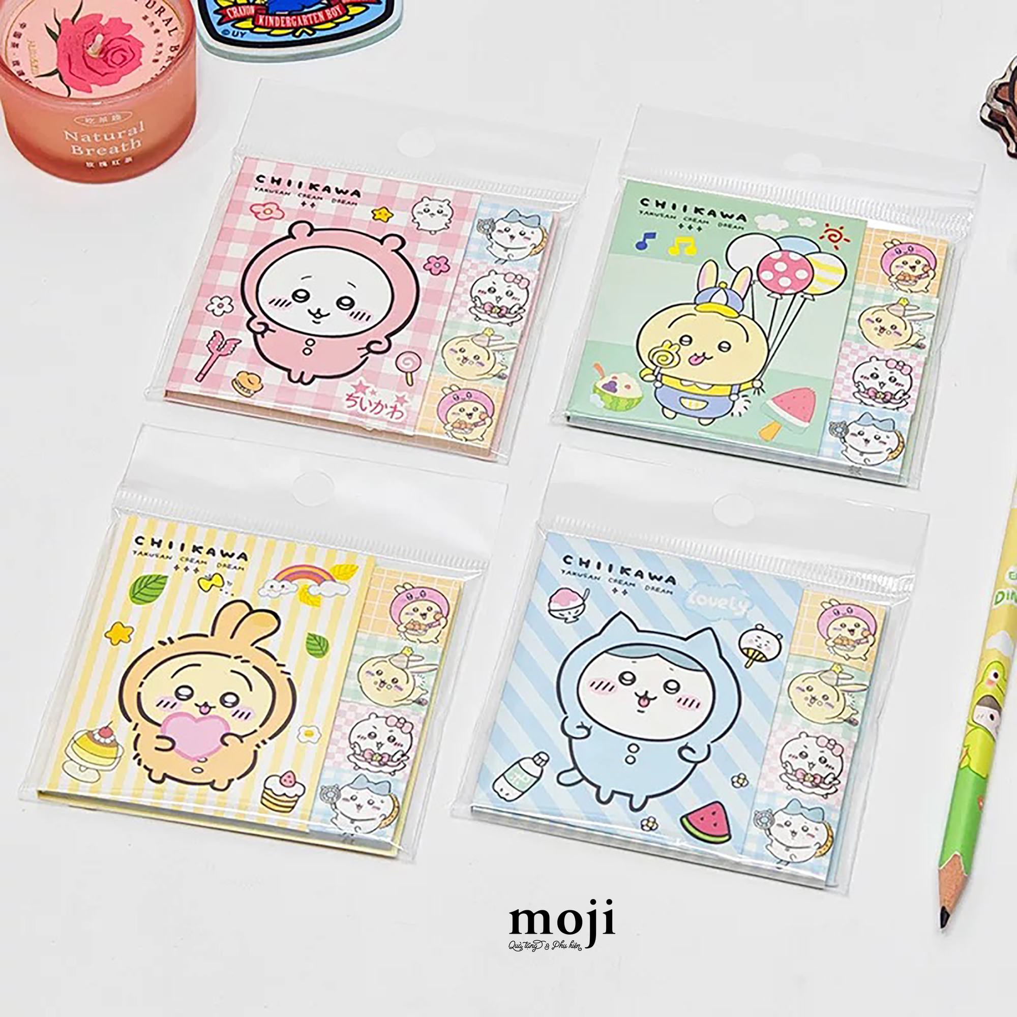 Bookmark MJ note Chiikawa happy time nền kẻ ô
