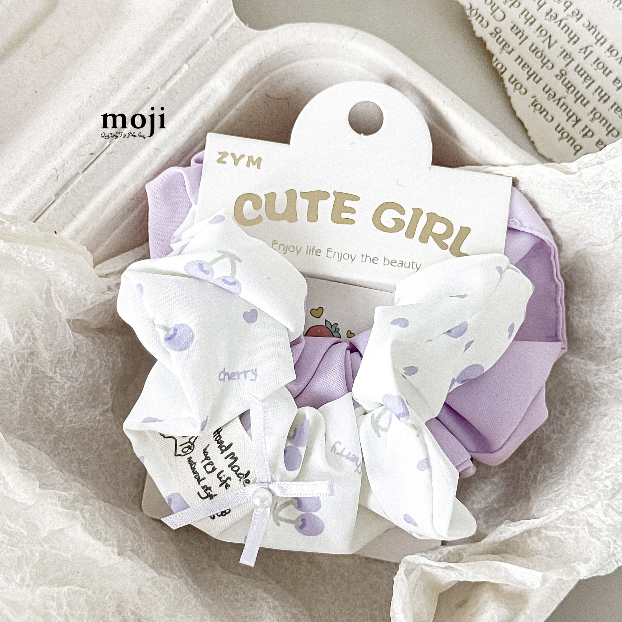 Buộc tóc set2 scrunchies Fruit cherry phối màu