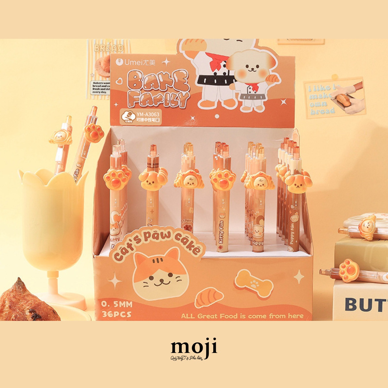 Bút gel bấm mực xanh xóa được Cute animal baking cake