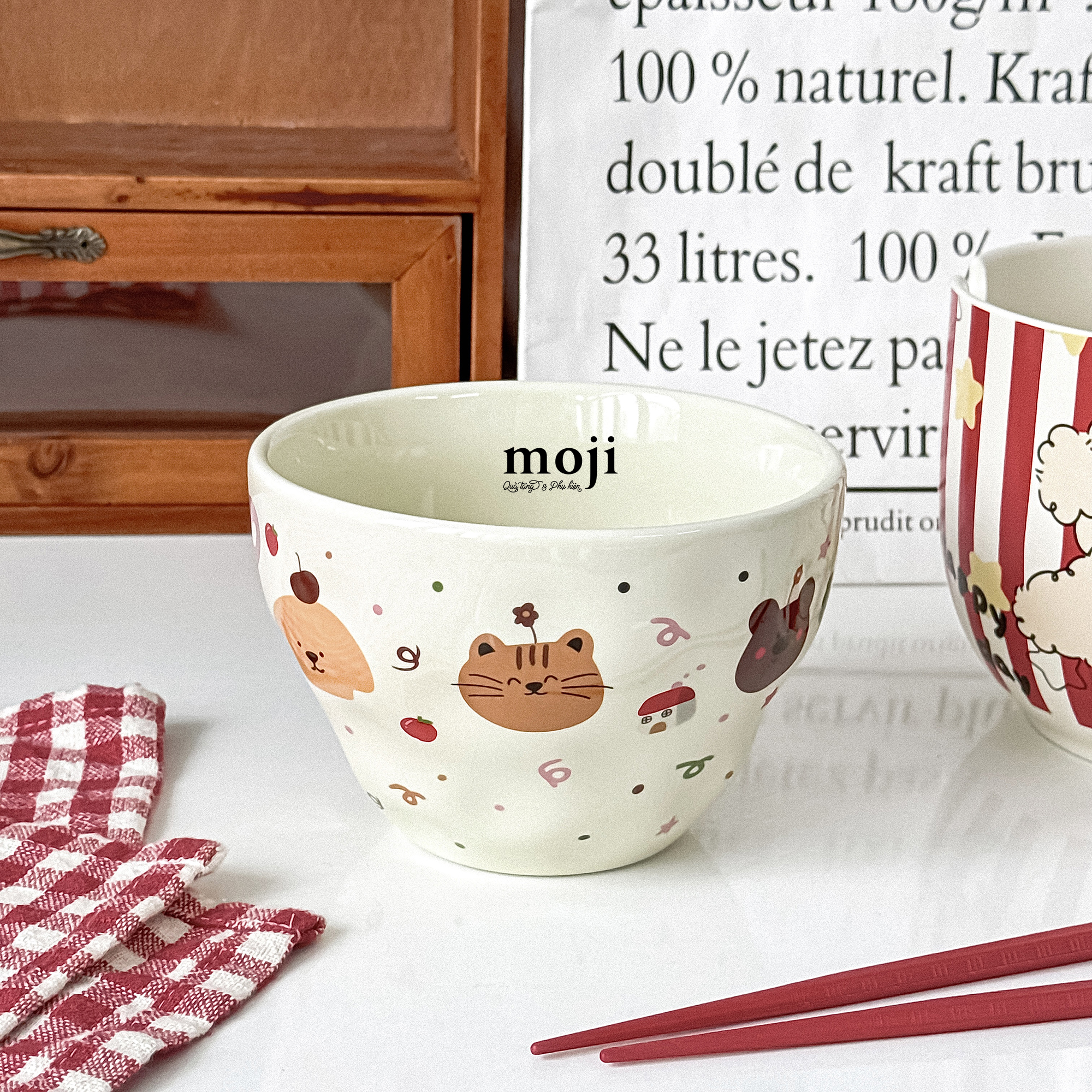 Chén bát gốm sứ Cute animal face fruit star chấm bi màu sắc 8x12