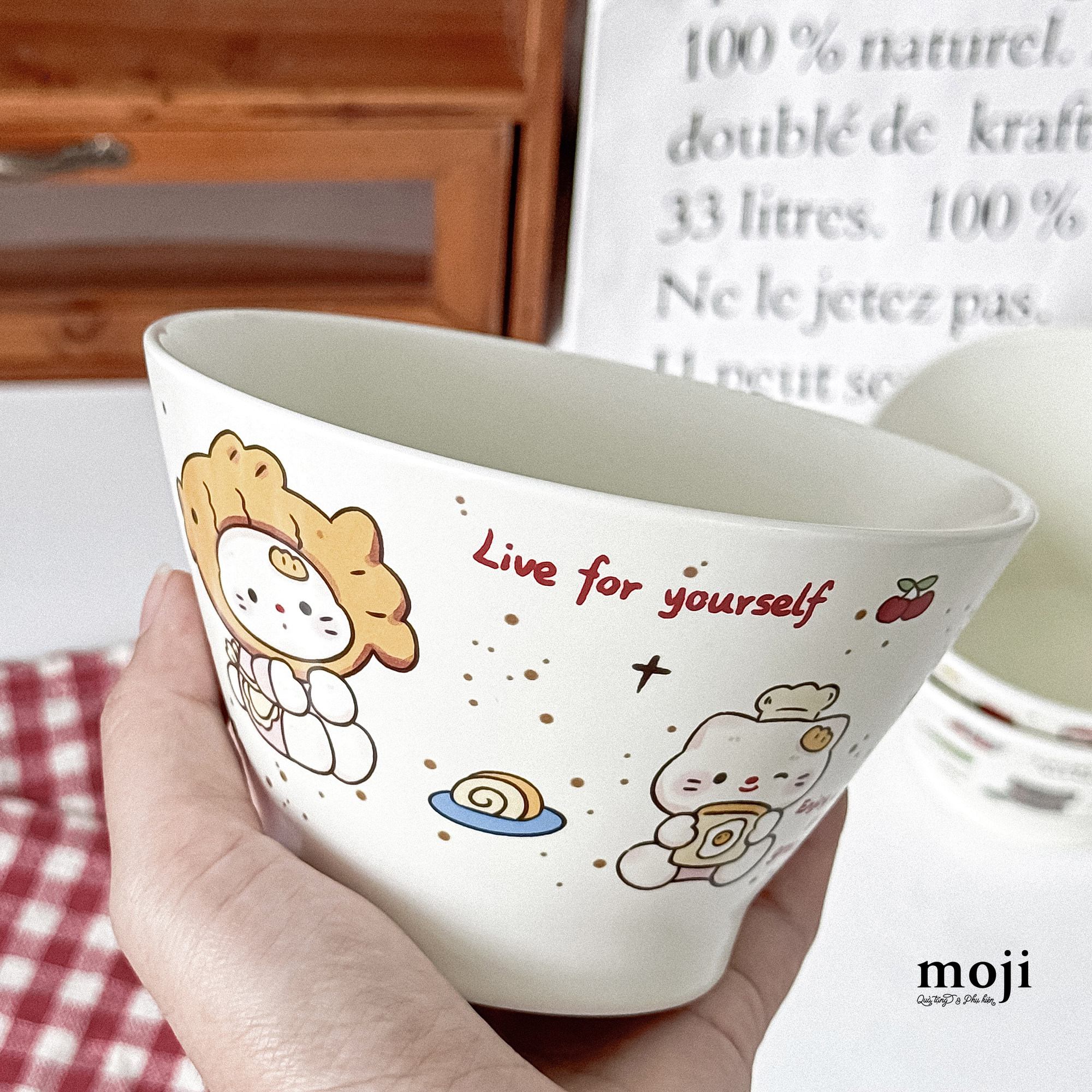 Chén bát gốm sứ Cute cat butter the bread 8x13