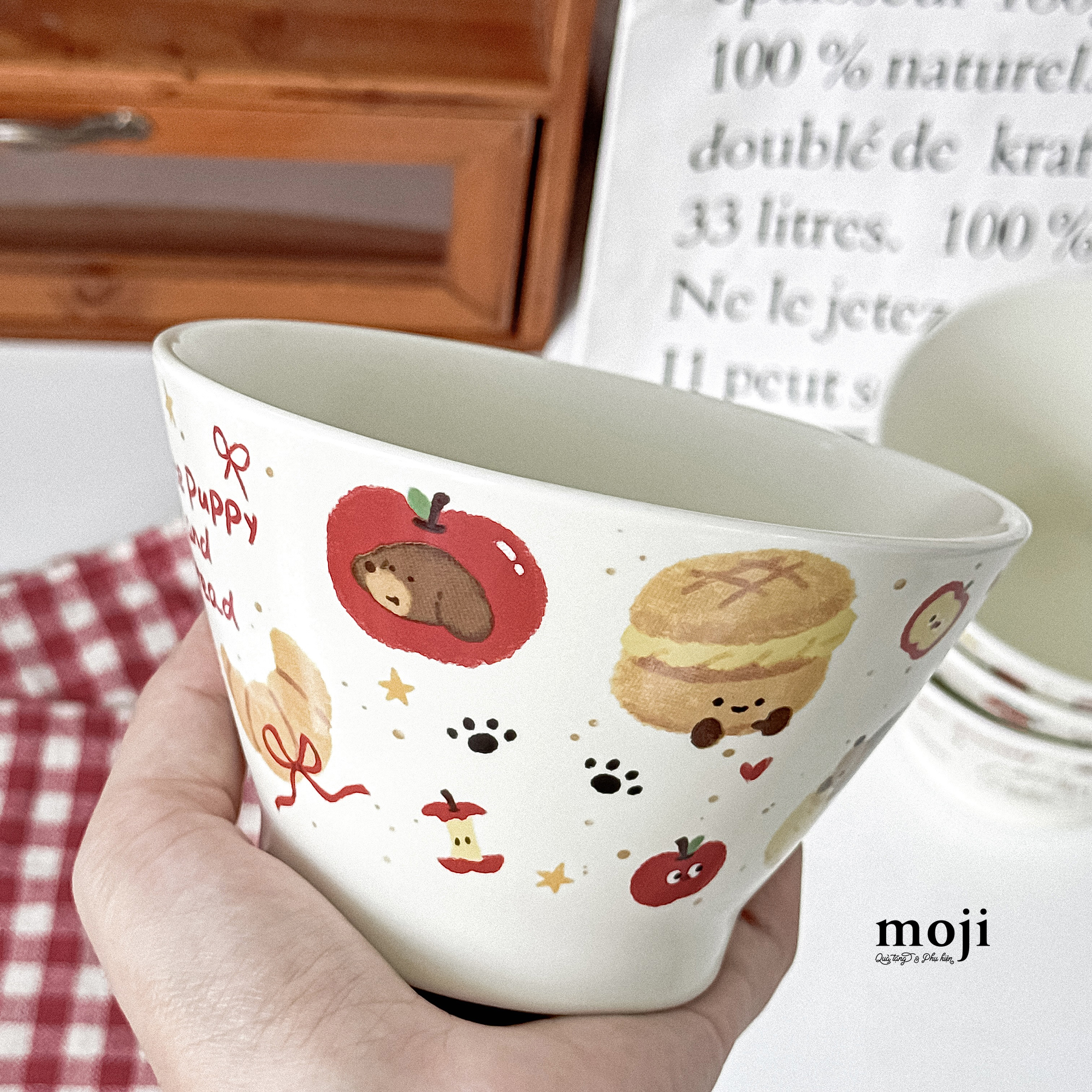 Chén bát gốm sứ Dog cute puppy and bread 8x13