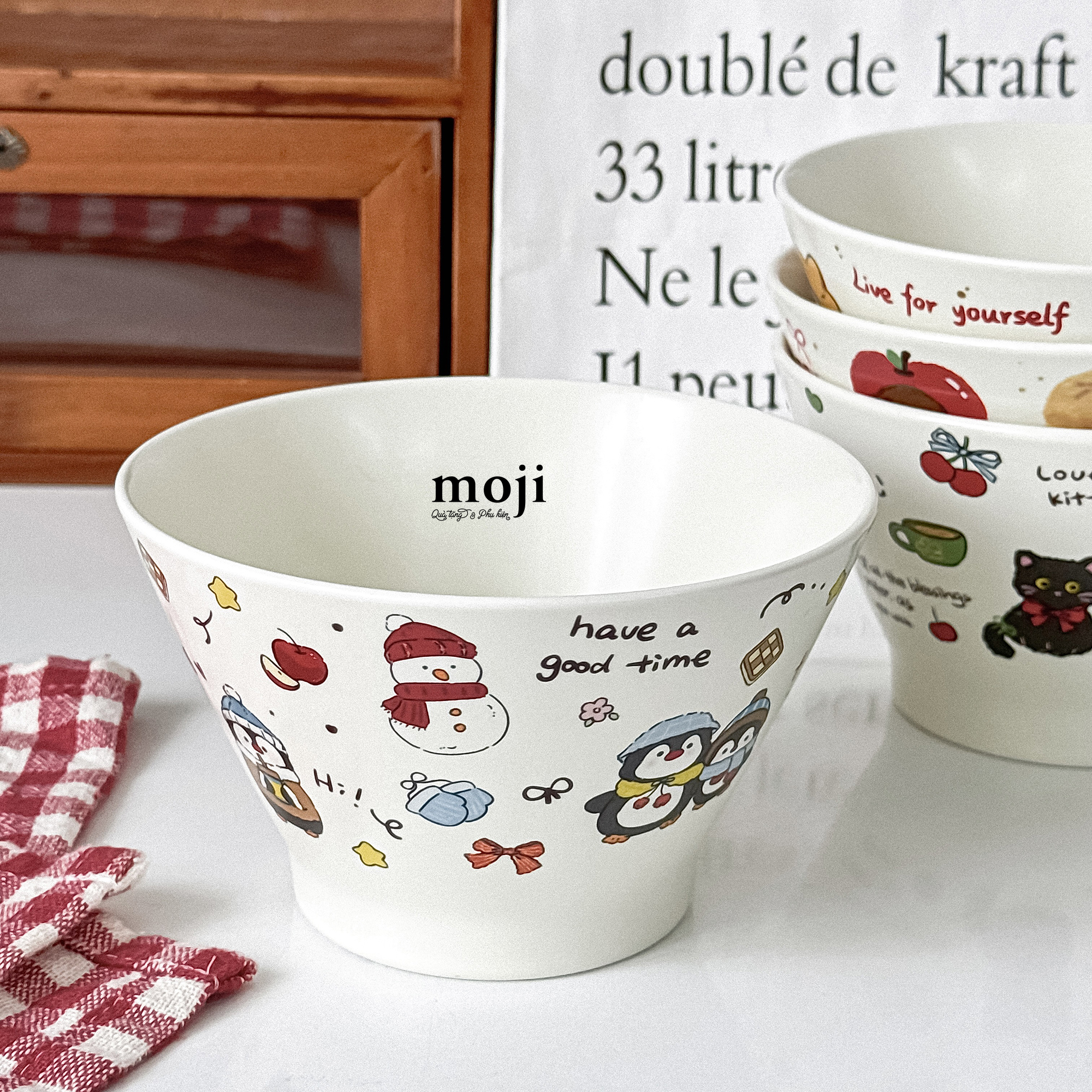 Chén bát gốm sứ Penguin chim cánh cụt have a good time 8x13