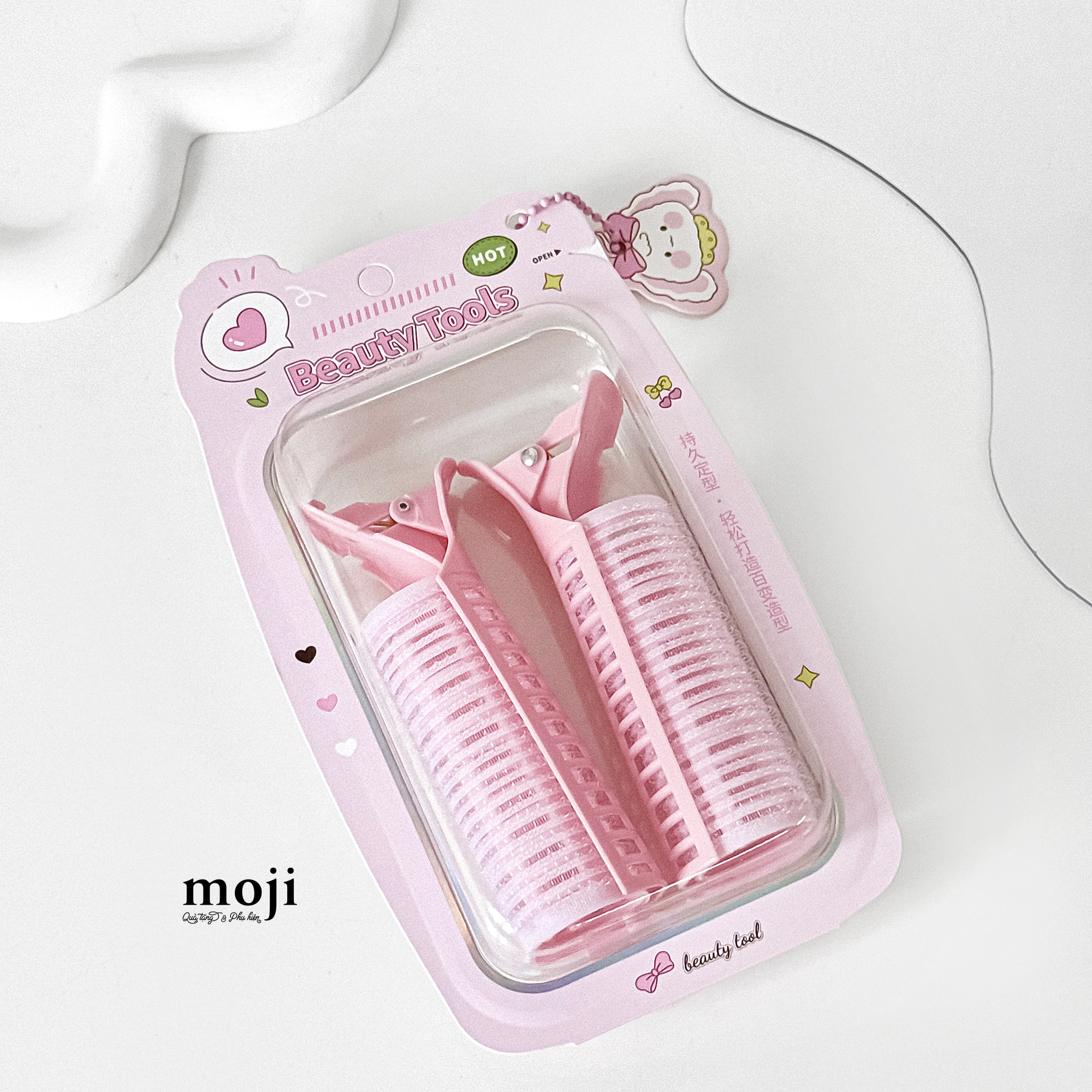 Cuốn lô kẹp phồng chân tóc Rabbit đeo nơ ôm trái tim set2