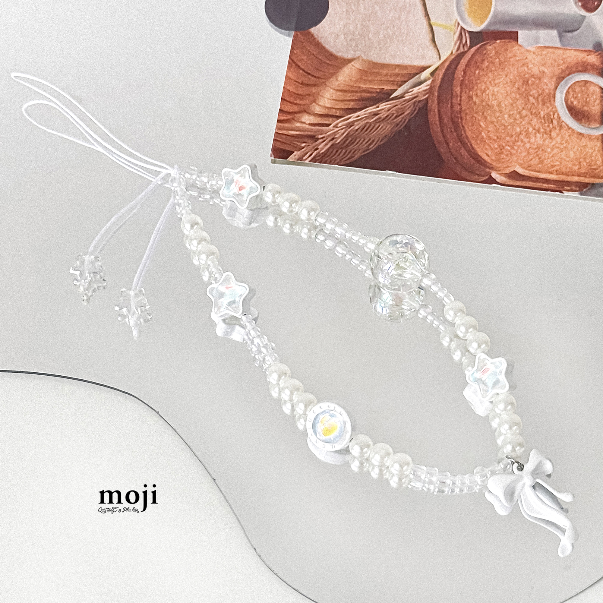 Dây đeo điện thoại Bow nơ ngôi sao màu ngọc trai