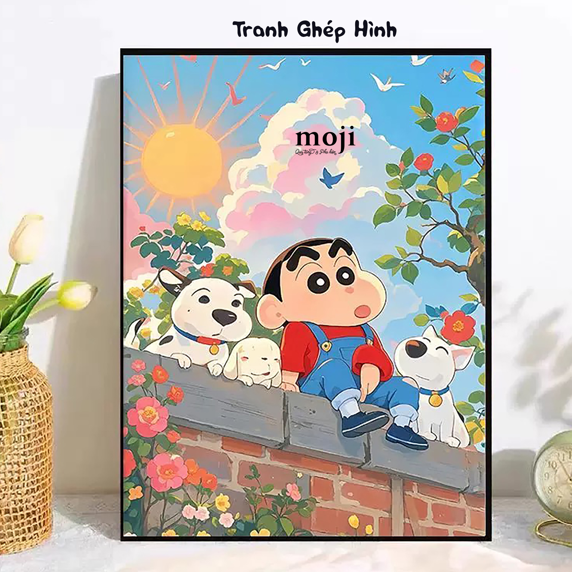 Đồ chơi ghép hình Shinchan dog tường hoa 1000 miếng 50x70
