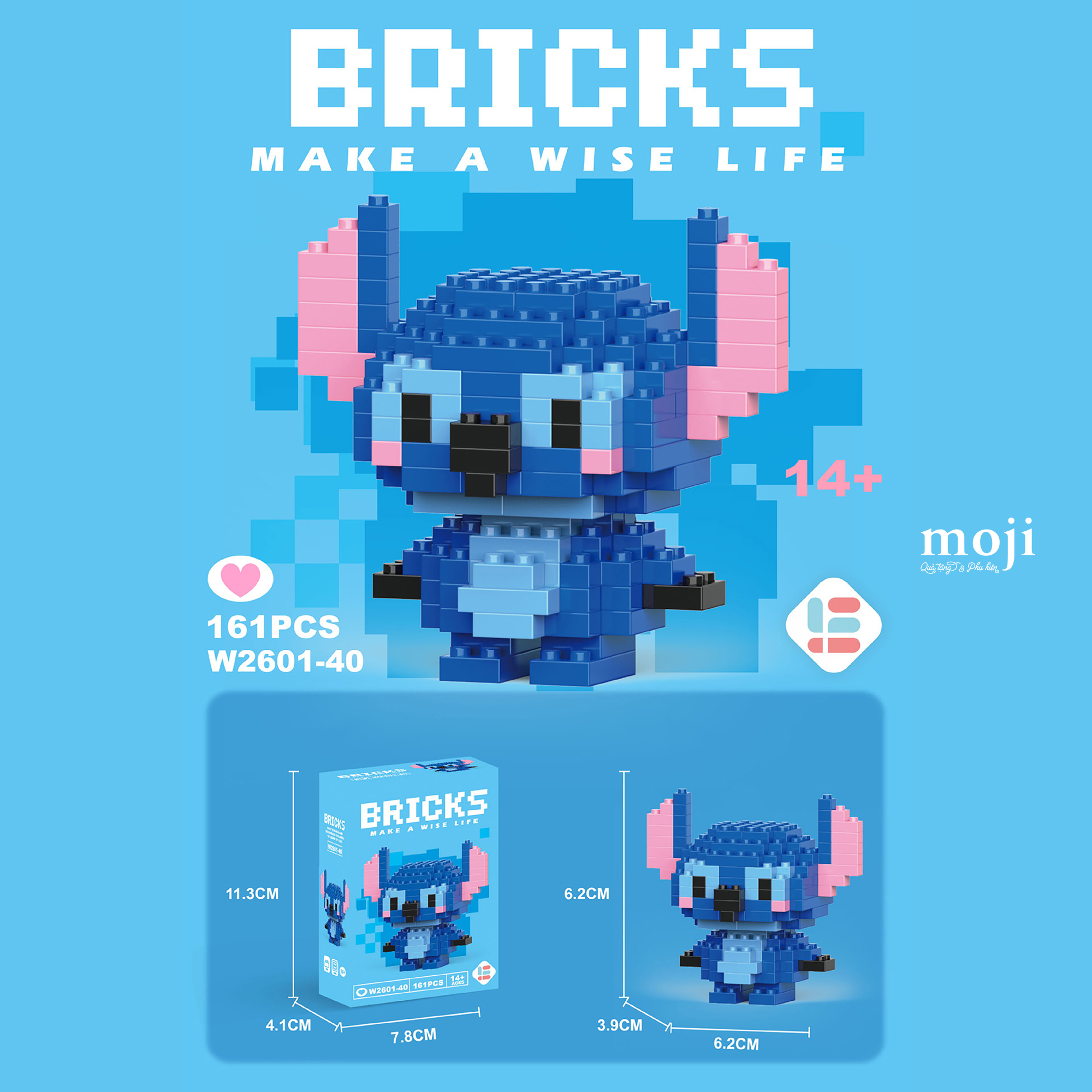 Đồ chơi xếp hình Stitch má hồng đứng 3x6x6