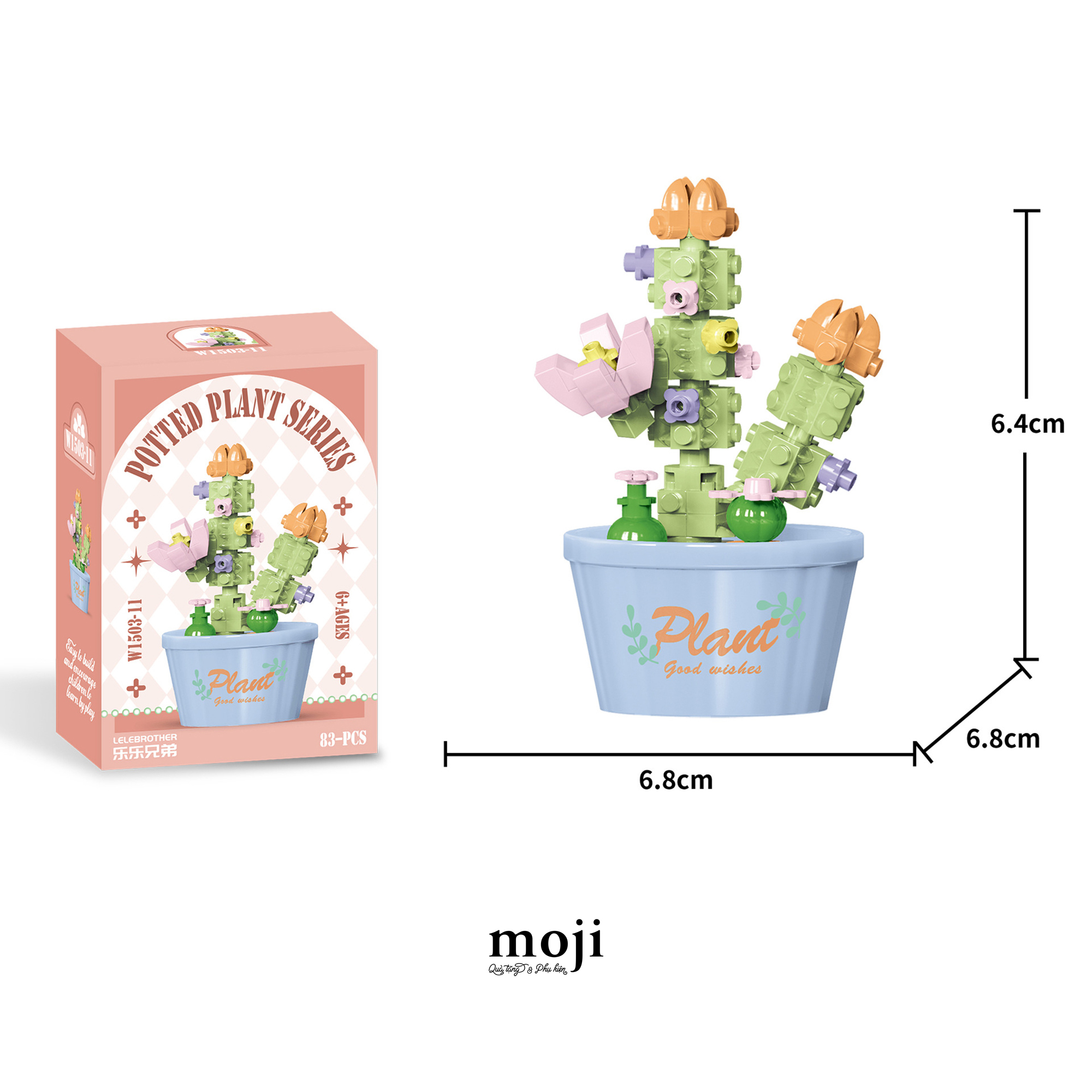 Đồ chơi xếp hình hoa Cactus xương rồng dáng cành có chậu plant good wishes 6x6x6