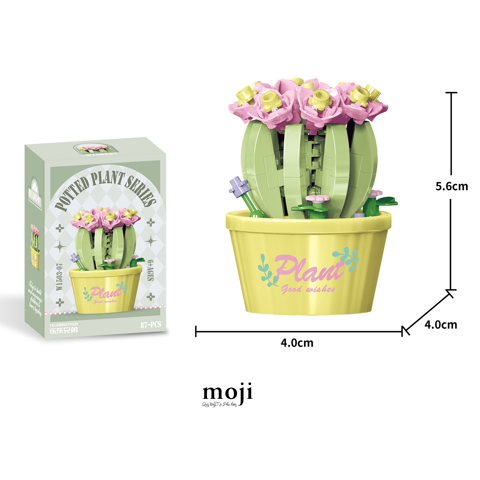 Đồ chơi xếp hình hoa Cactus xương rồng dáng tròn có chậu plant good wishes 4x4x5