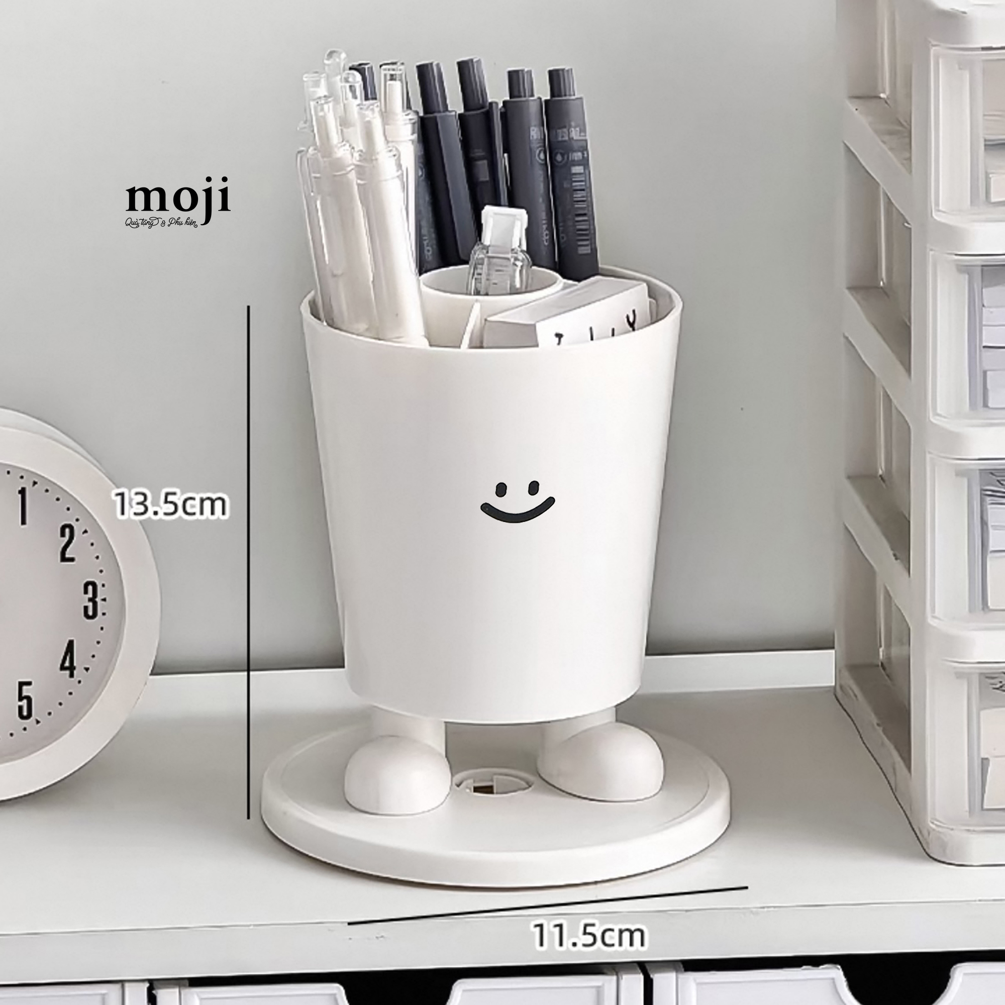Đựng bút đa năng nhựa Basic color có chân kèm sticker 11x13