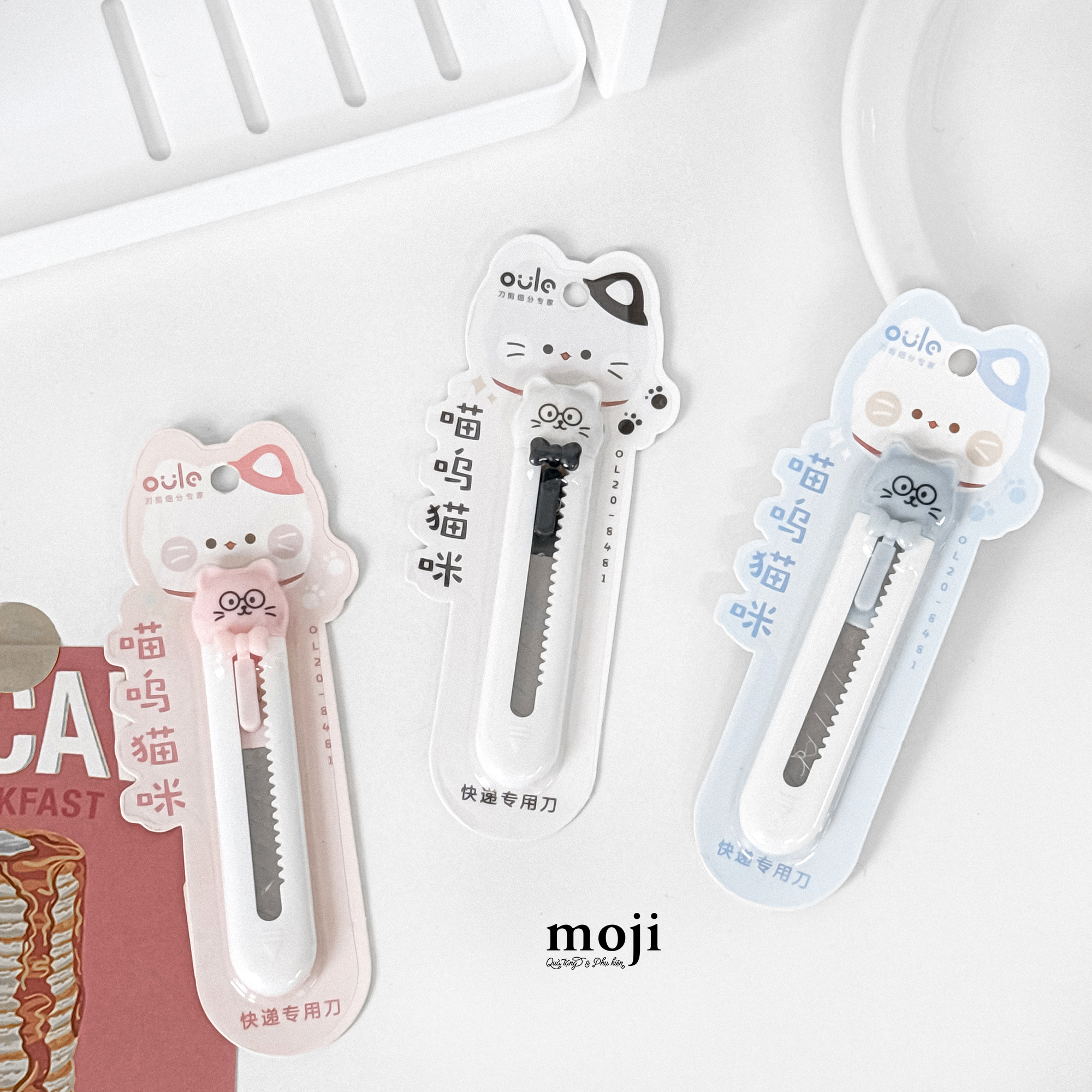 Dụng cụ rọc giấy mini Cute cat face đeo kính nơ nhỏ