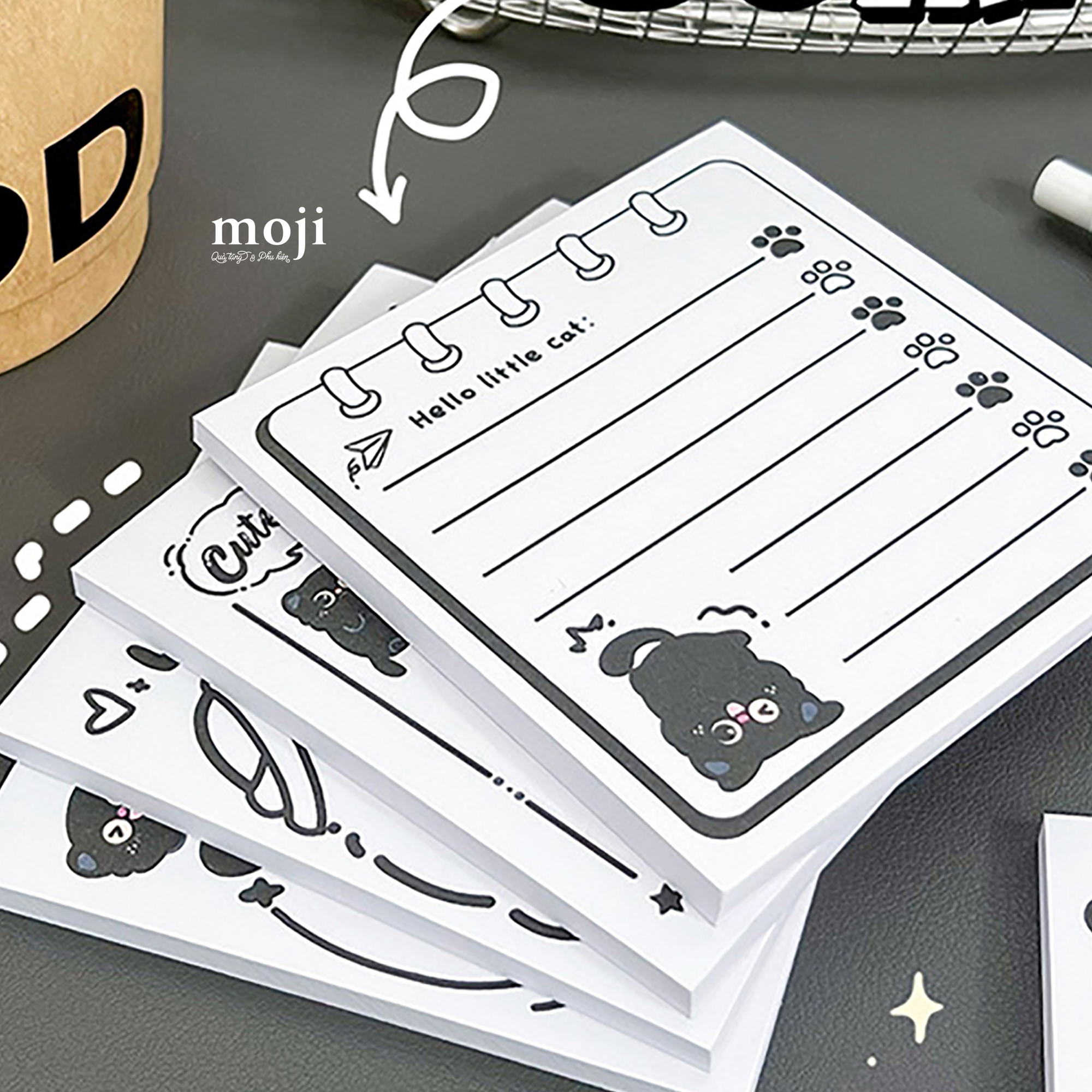 Giấy note MJ Black cat cute hello little cat 8x8