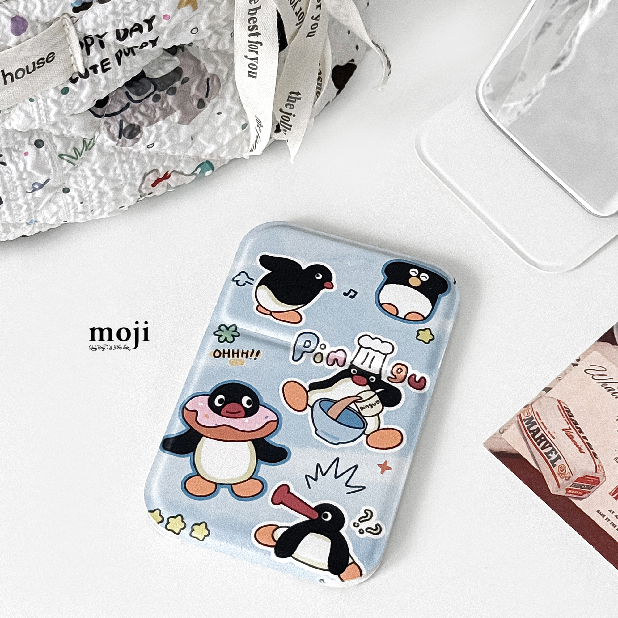 Gương gập để bàn mini Pingu penguin chim cánh cụt funny time 7x10