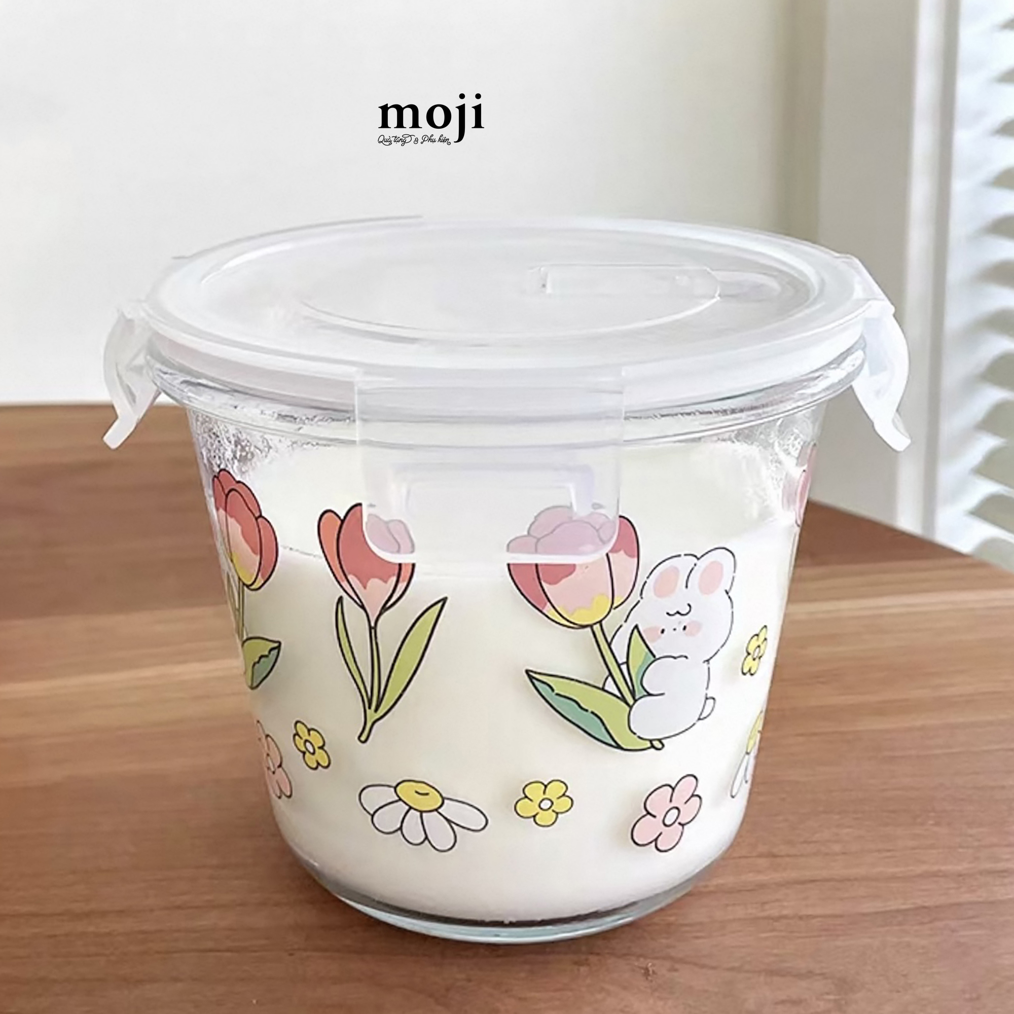 Hộp cơm thủy tinh Rabbit flower 11x12
