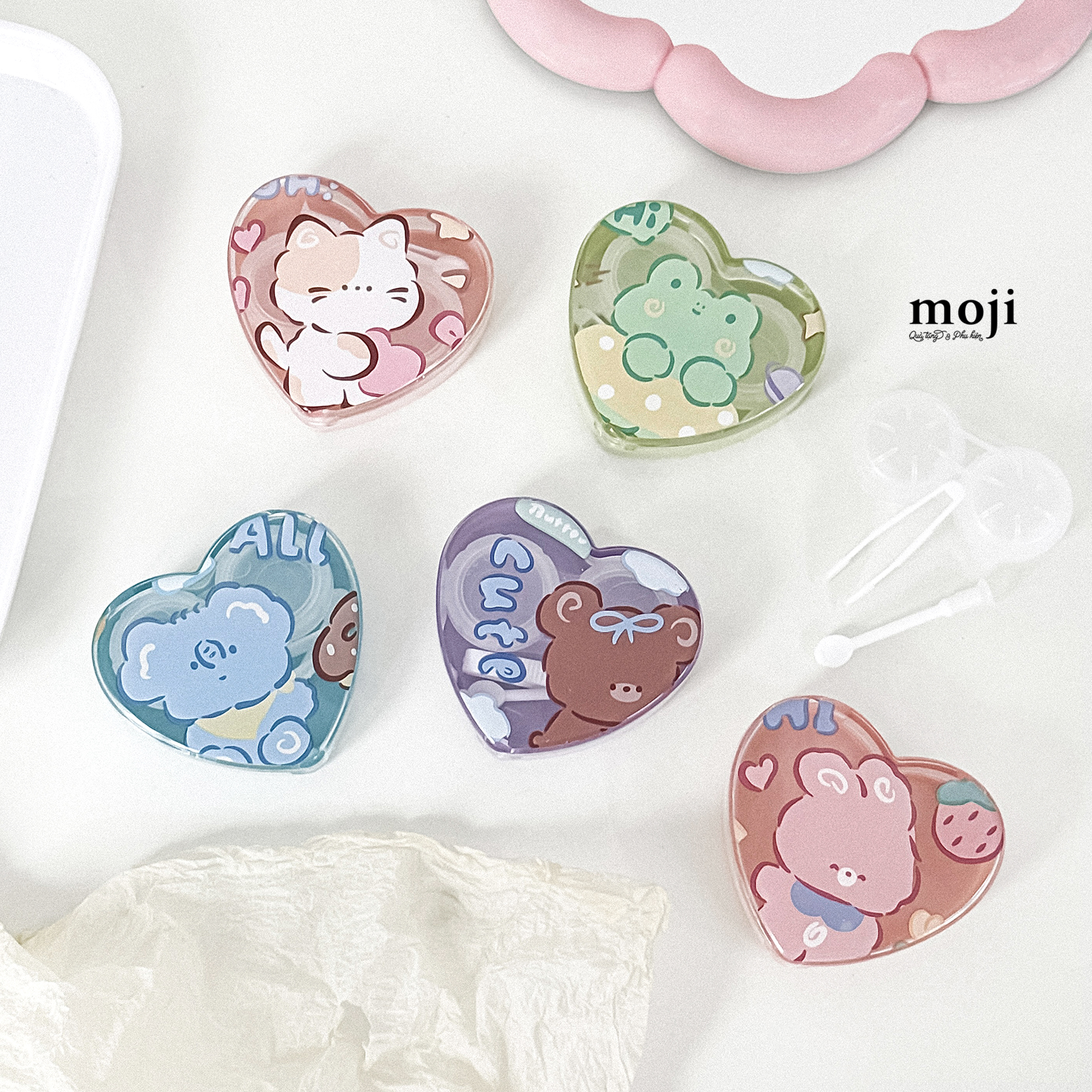 Hộp đựng lens Heart animal viền màu
