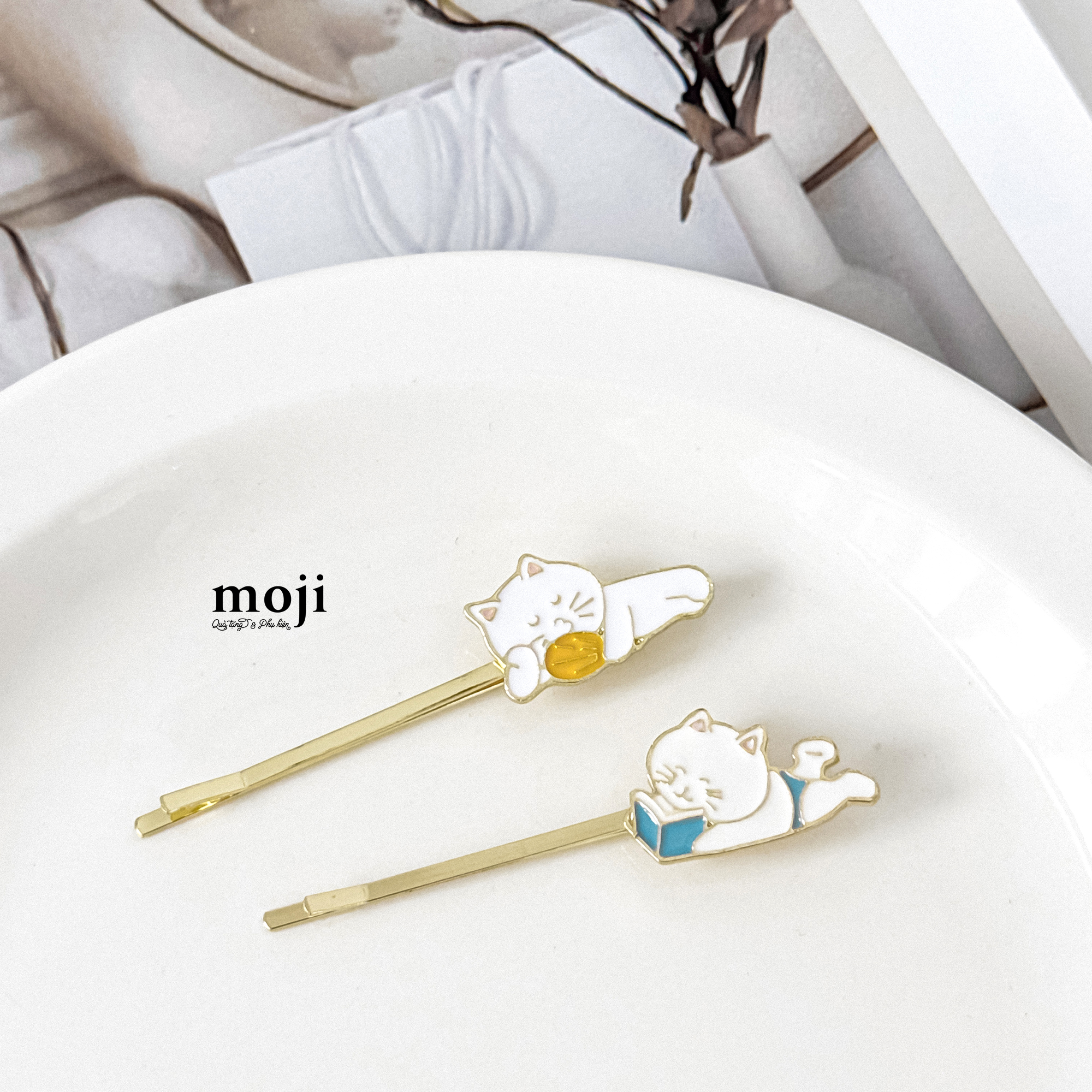 Kẹp tóc kẹp tăm Cat mèo nằm đọc sách set2