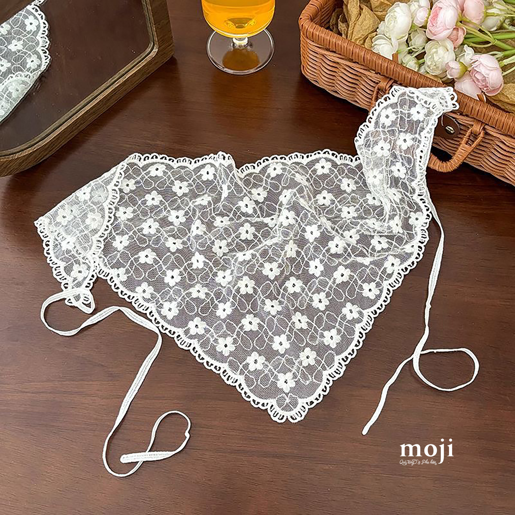 Khăn bandana ren Basic flower có viền 27x65