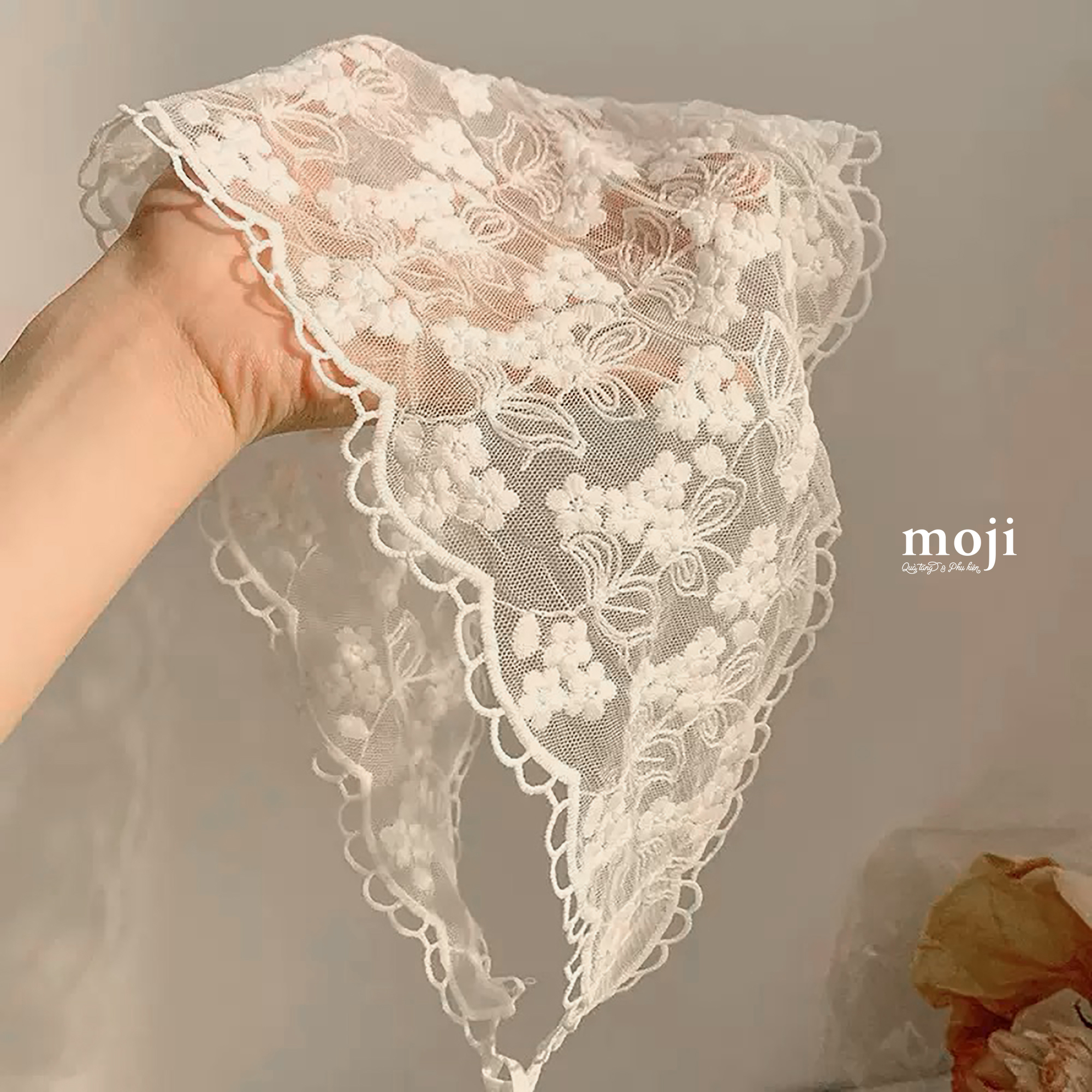 Khăn bandana ren Basic flower leaf lá rỗng 27x65
